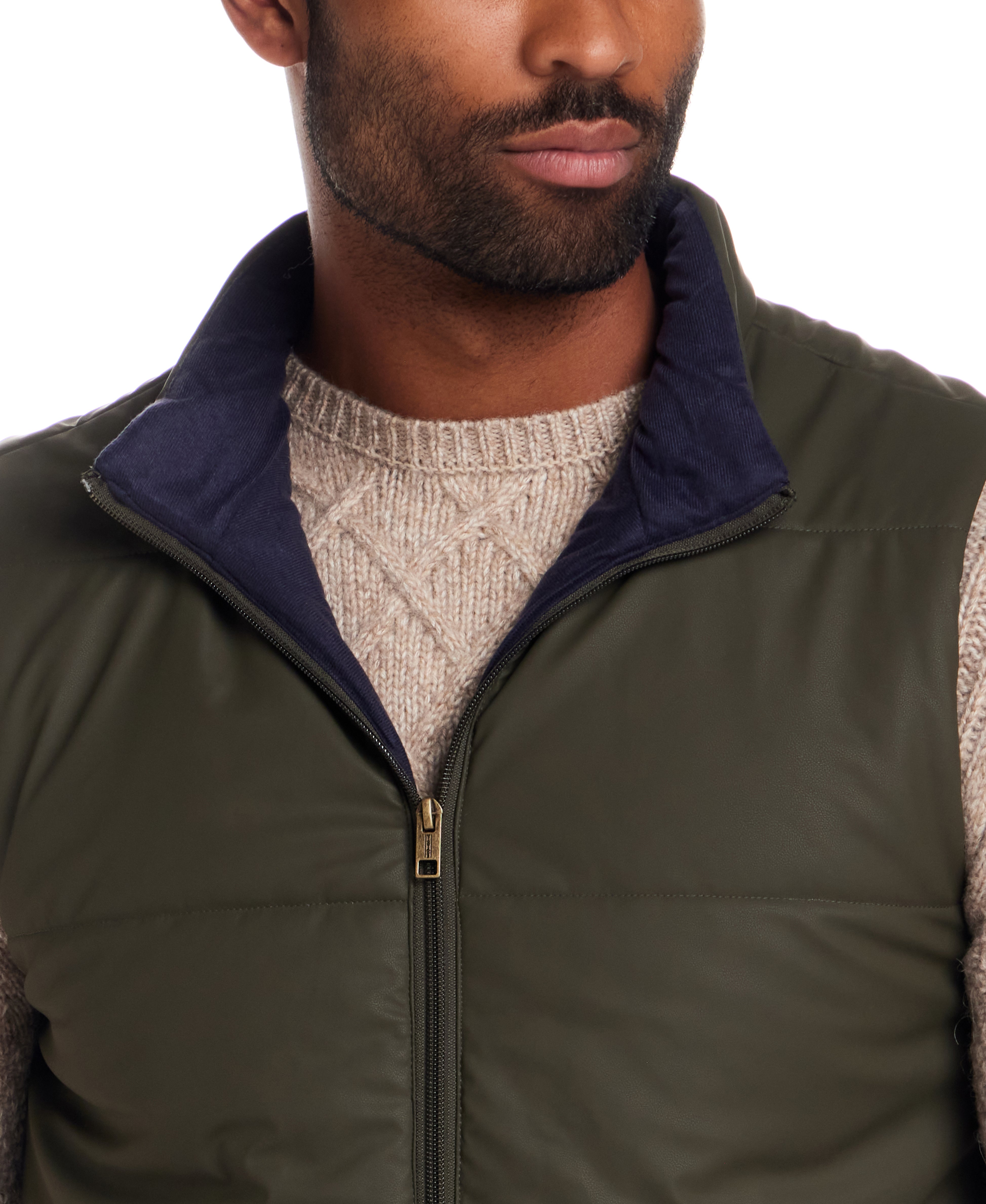 Matte Coated Shell Puffer Vest in Kambaba Olive