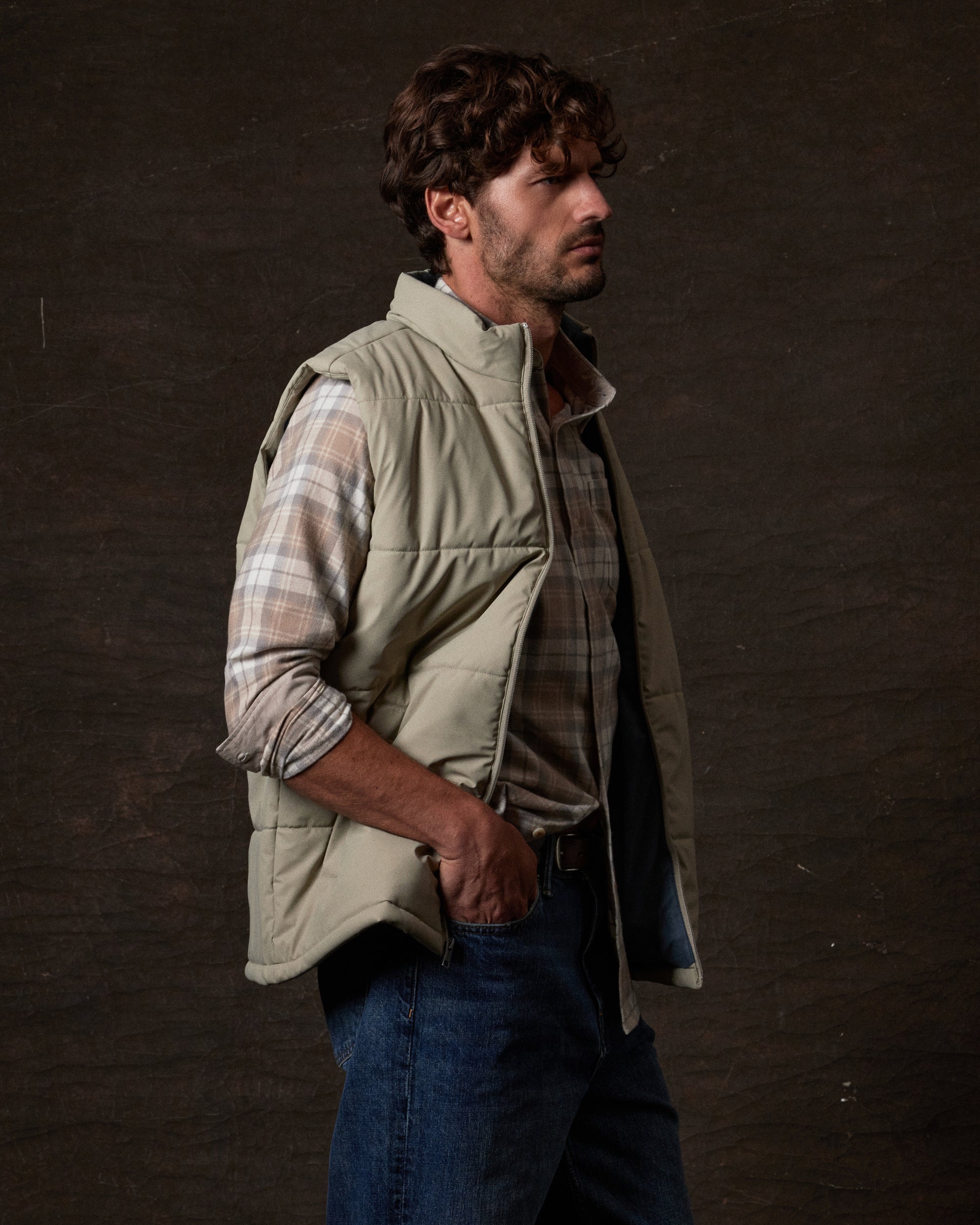 Matte Coated Shell Puffer Vest in Abbey Stone