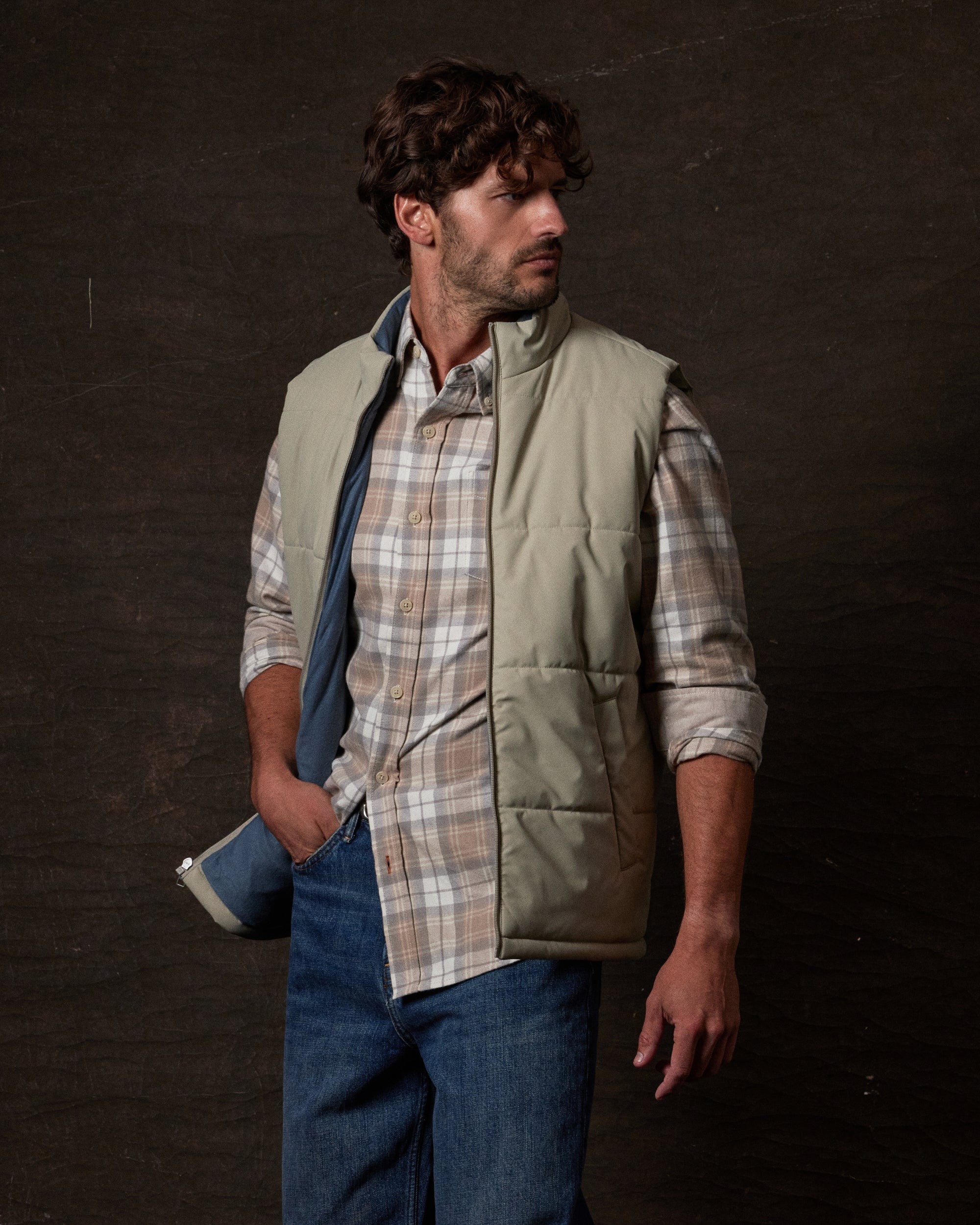 Matte Coated Shell Puffer Vest in Abbey Stone