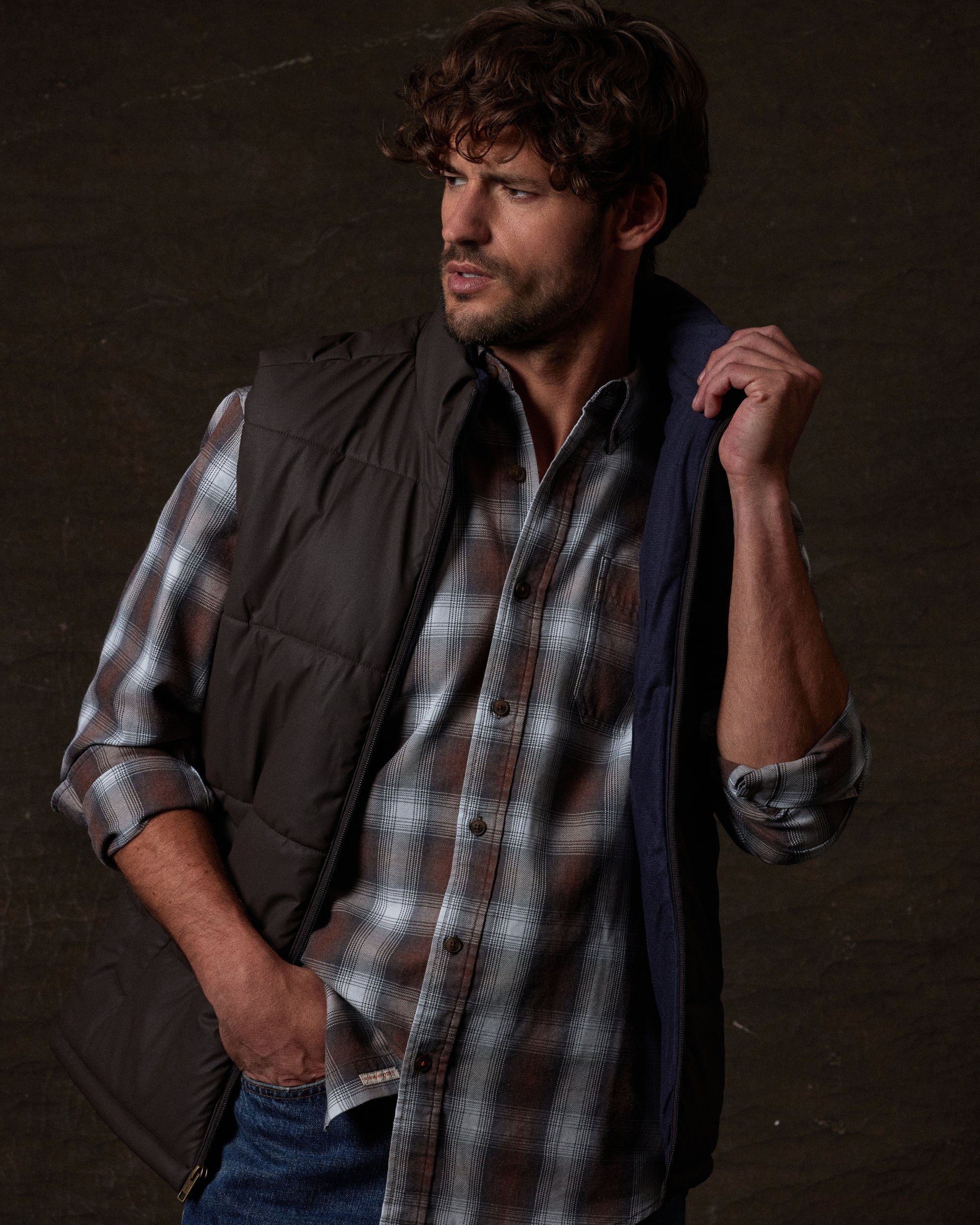 Matte Coated Shell Puffer Vest in Chocolate Torte