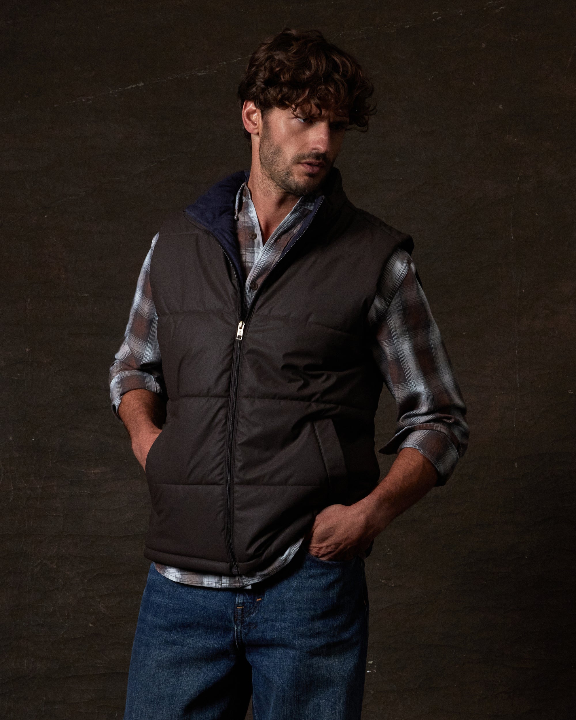 Matte Coated Shell Puffer Vest in Chocolate Torte