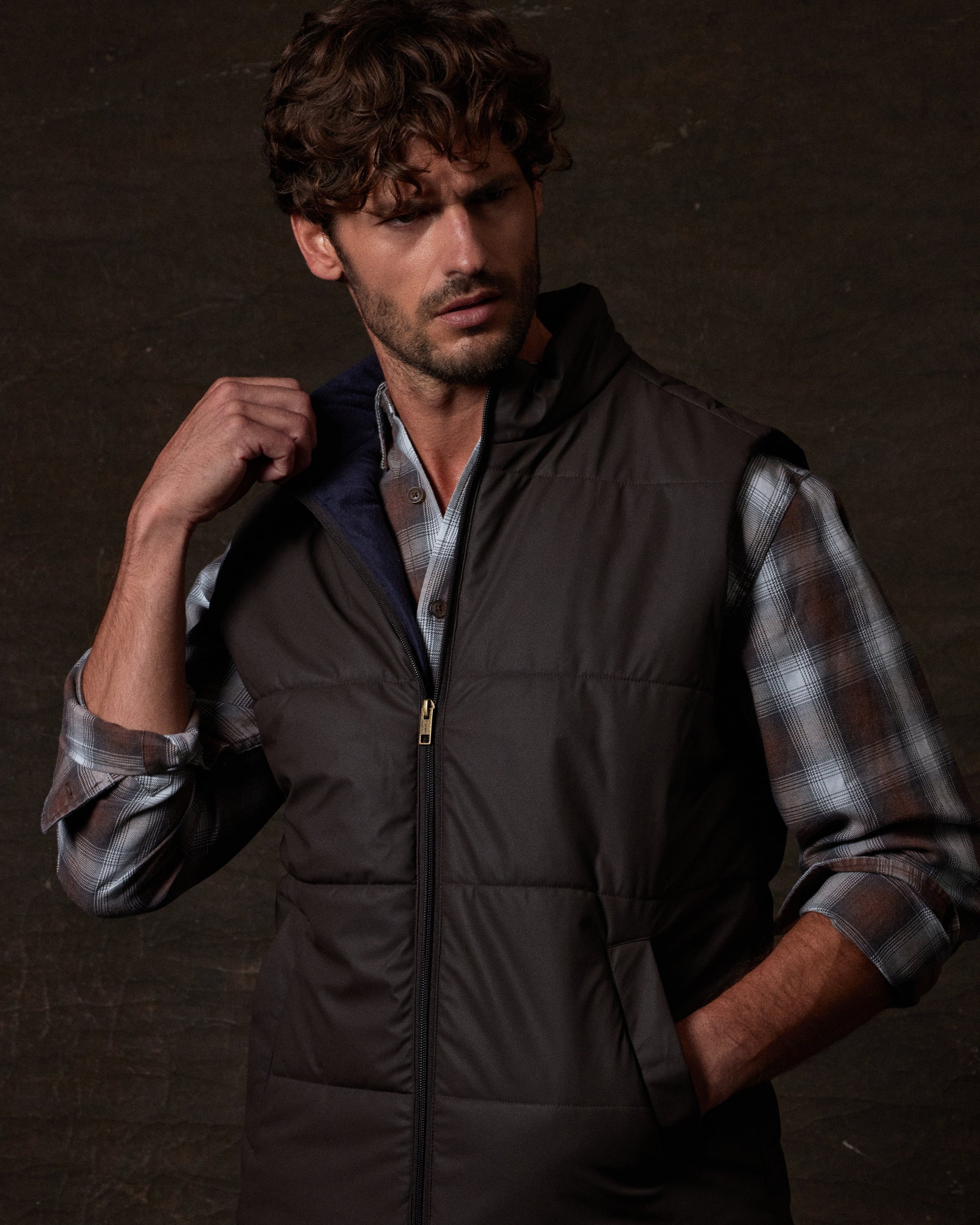 Matte Coated Shell Puffer Vest in Chocolate Torte