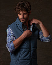 Matte Coated Shell Puffer Vest in Slate Blue