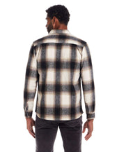 Brushed Unlined Plaid Shirt Jacket in Chocolate Cream