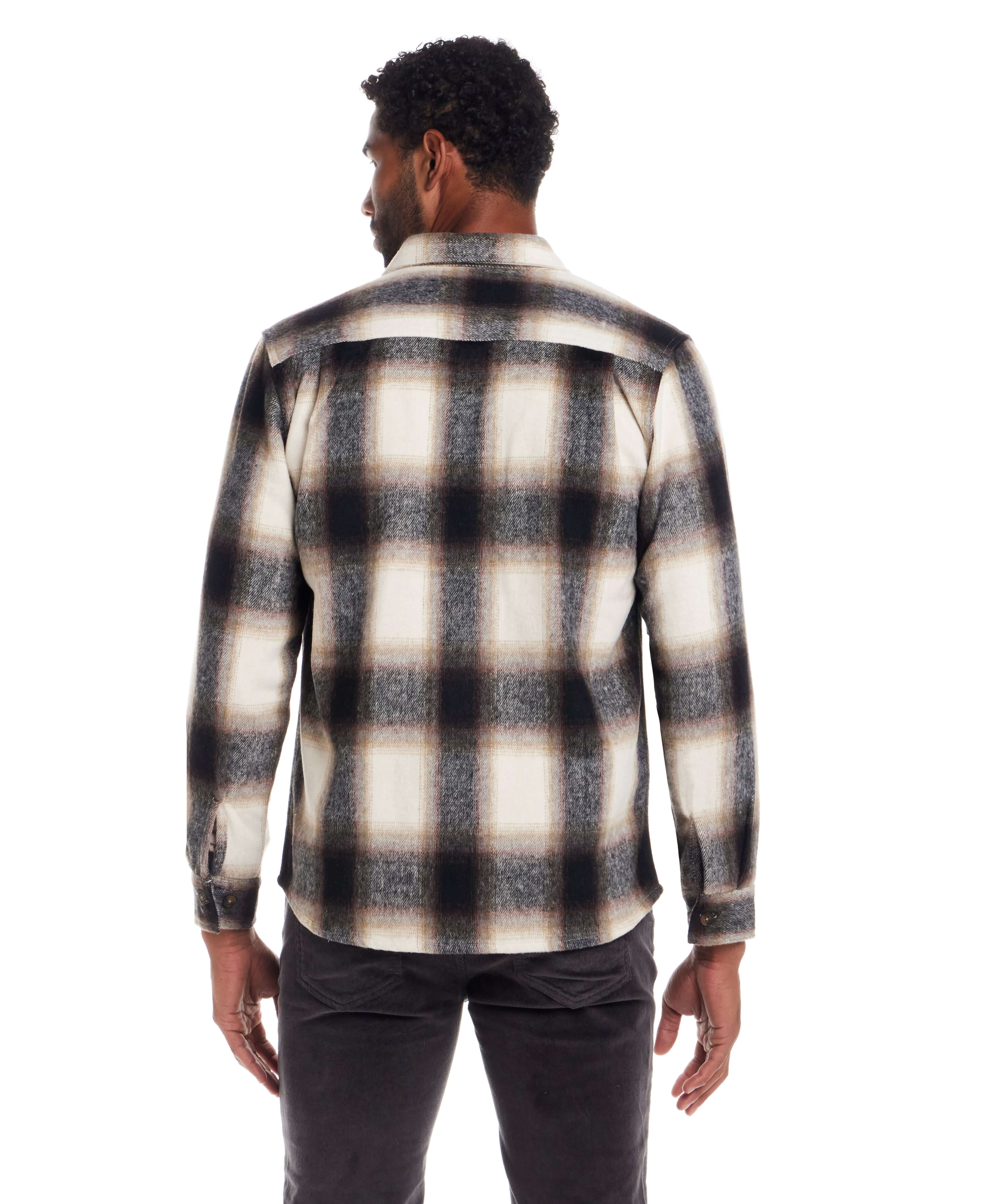 Brushed Unlined Plaid Shirt Jacket in Chocolate Cream