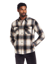 Brushed Unlined Plaid Shirt Jacket in Chocolate Cream