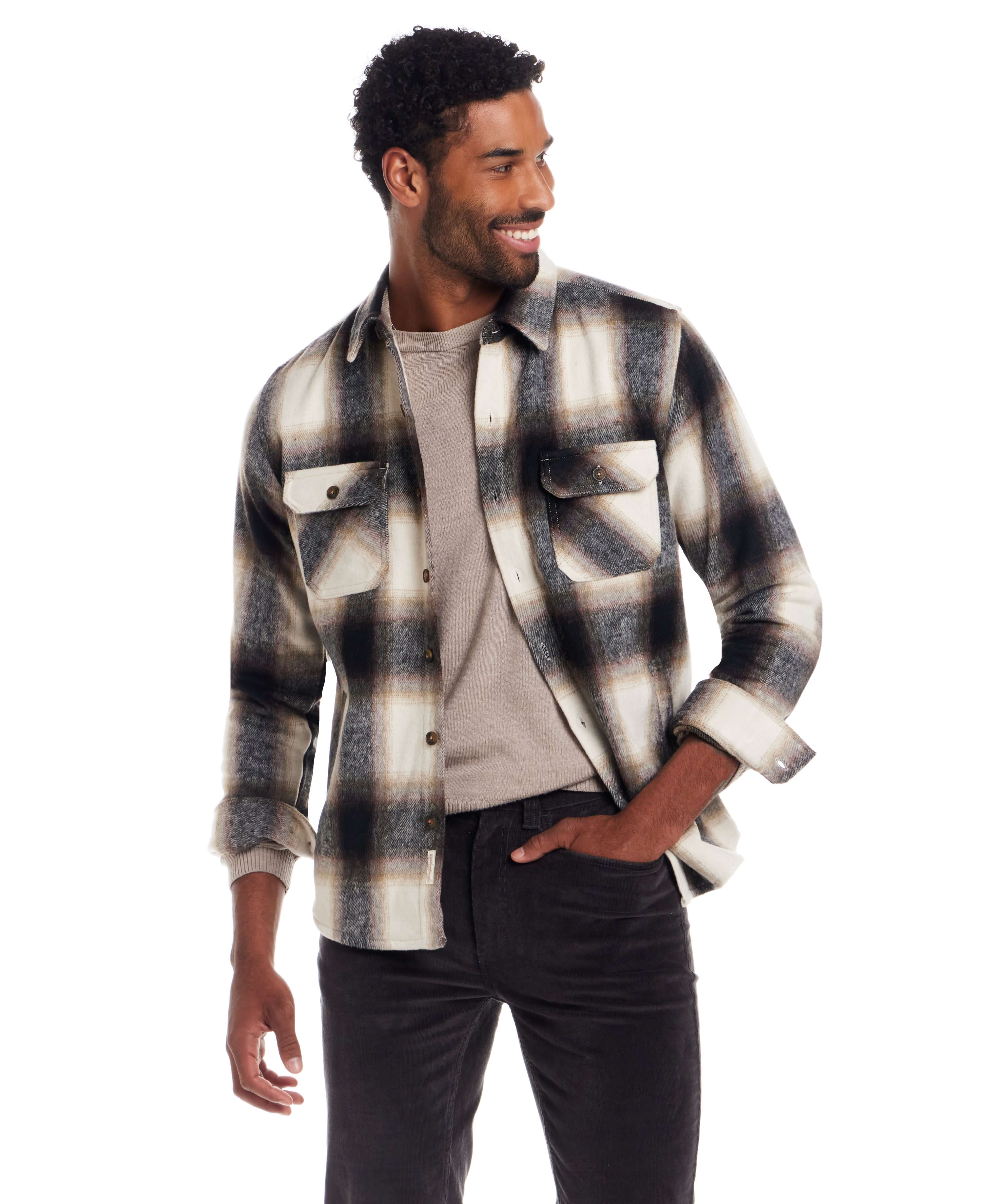 Brushed Unlined Plaid Shirt Jacket Chocolate