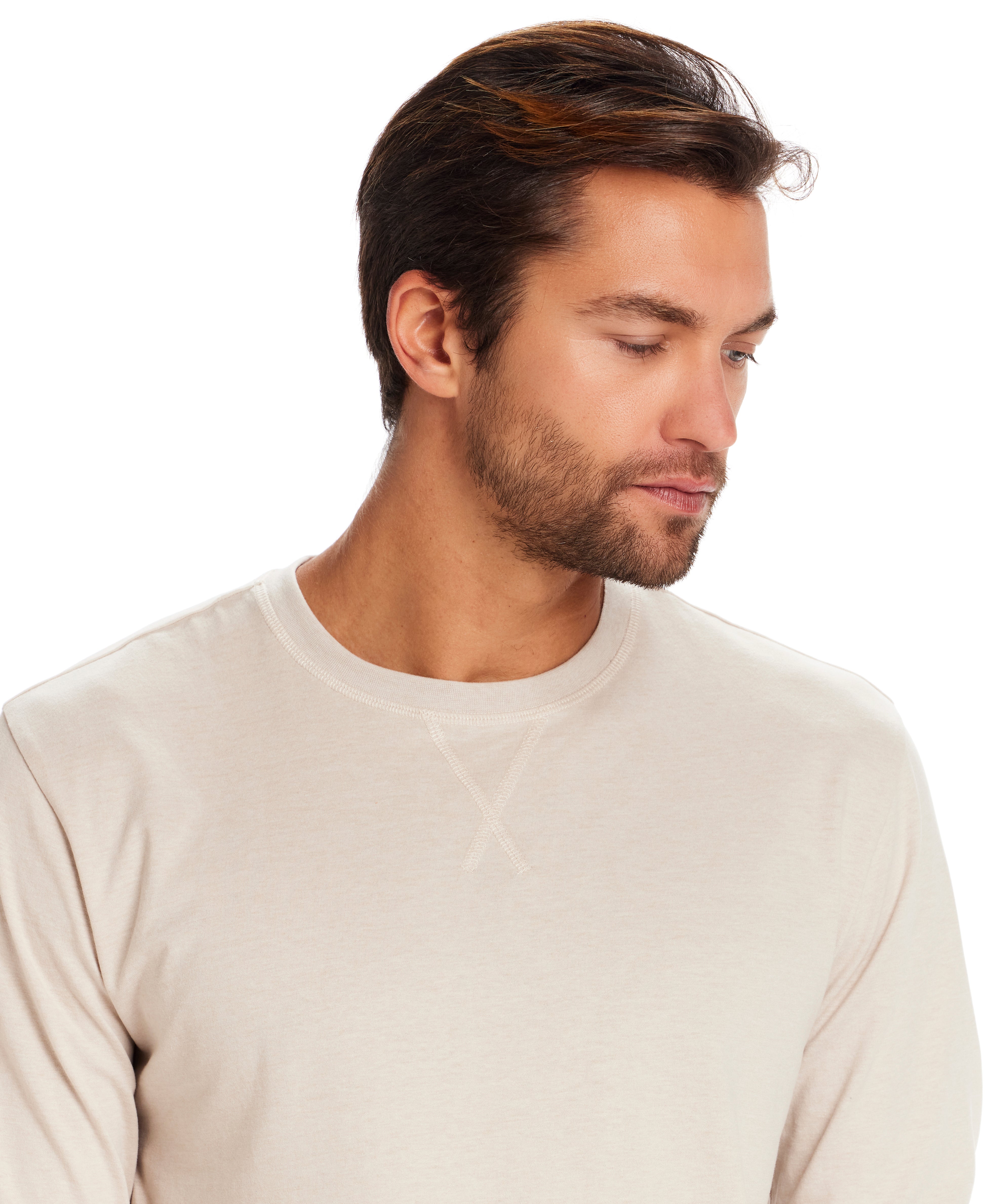 Long Sleeve Brushed Jersey Crew in Natural