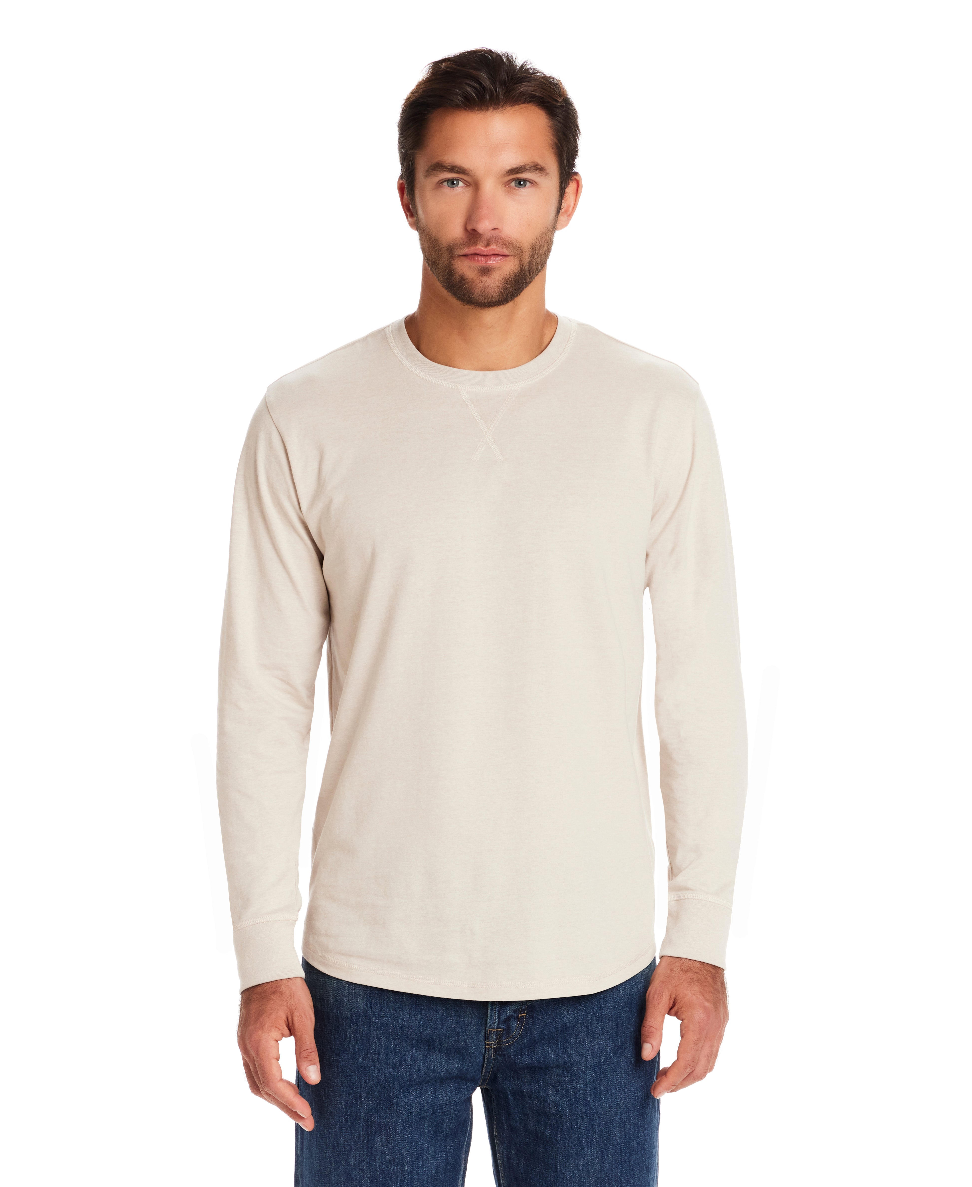 Long Sleeve Brushed Jersey Crew in Natural