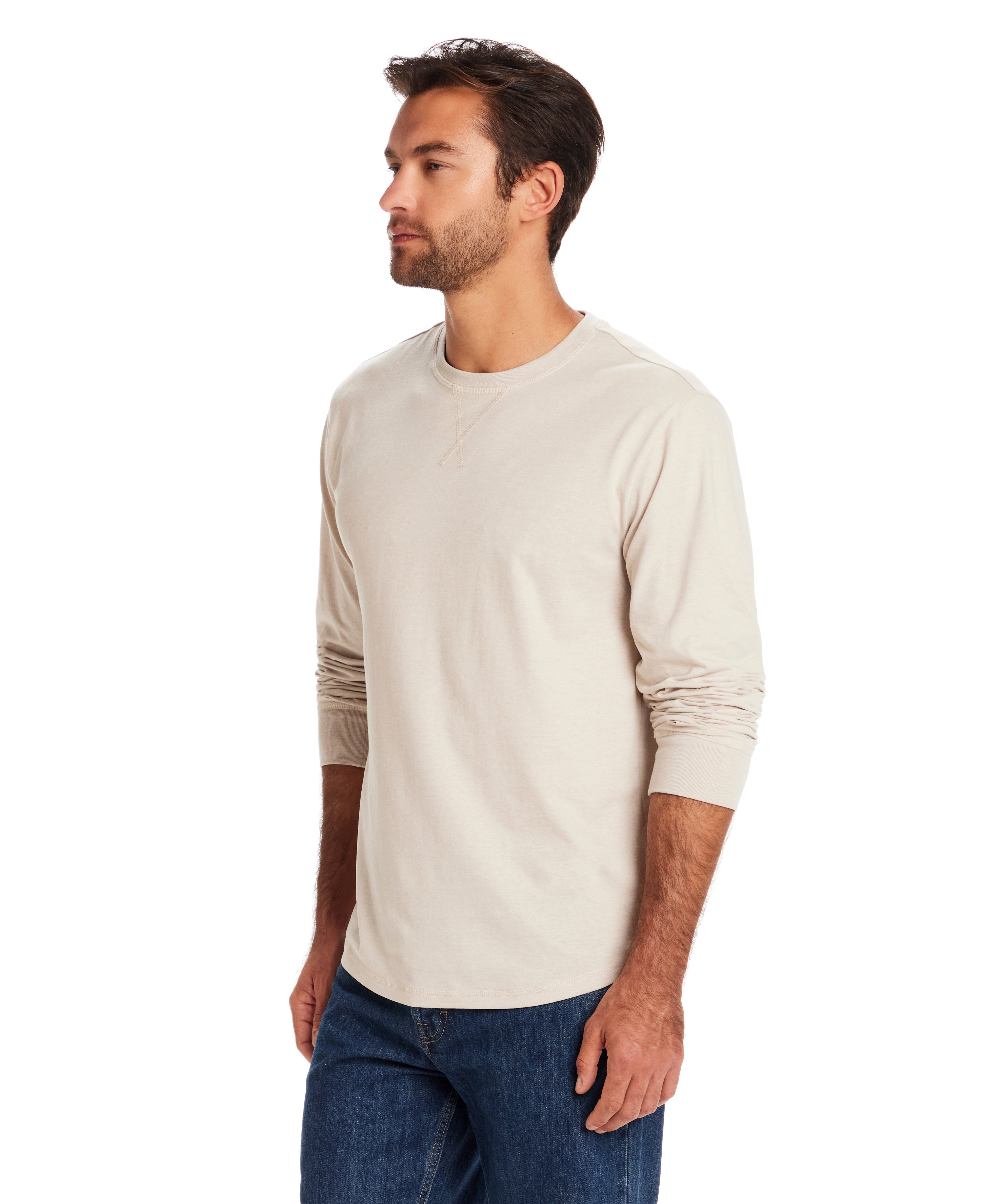 Long Sleeve Brushed Jersey Crew in Natural