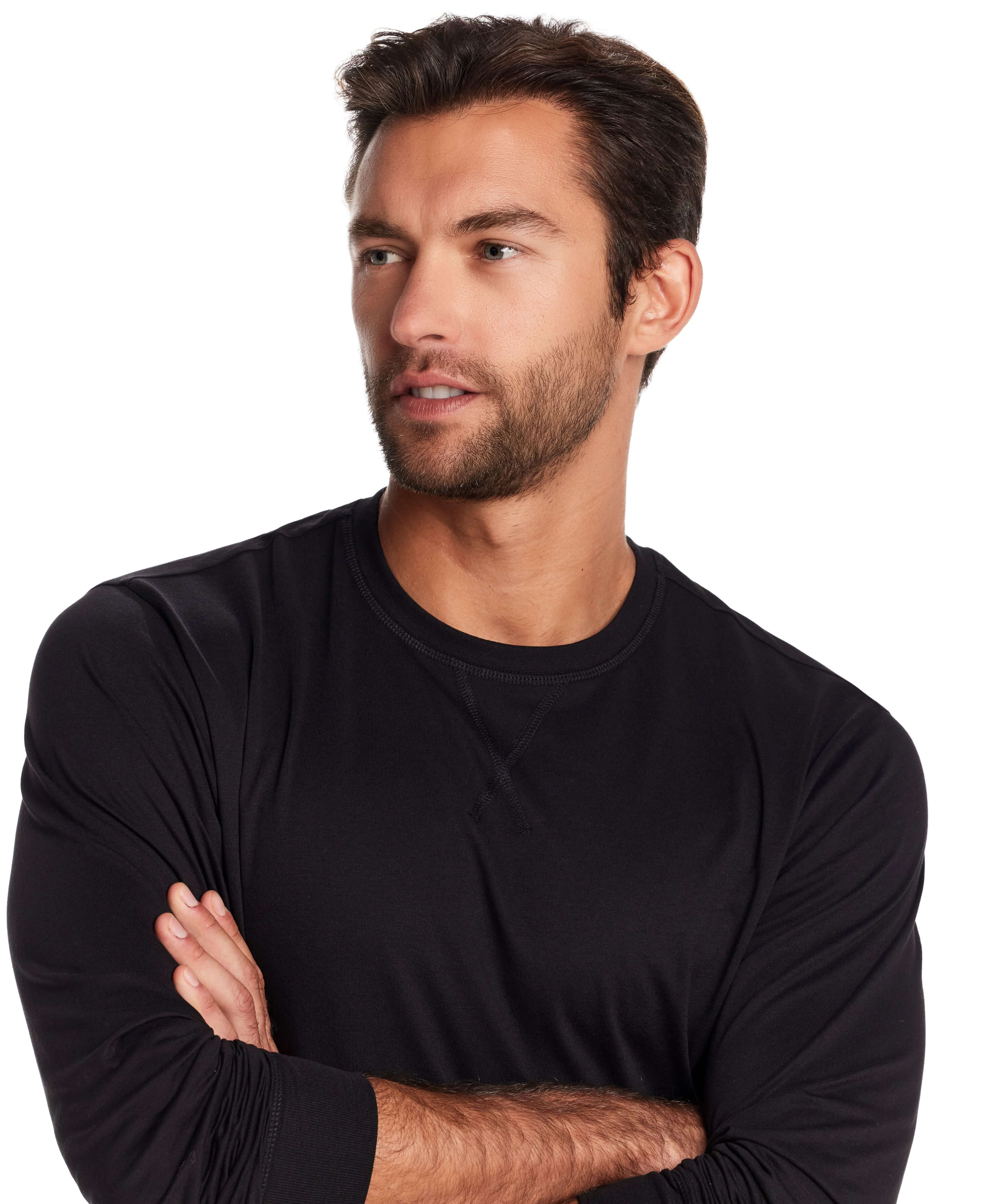 Long Sleeve Brushed Jersey Crew in Black F25 | Weatherproof® Vintage