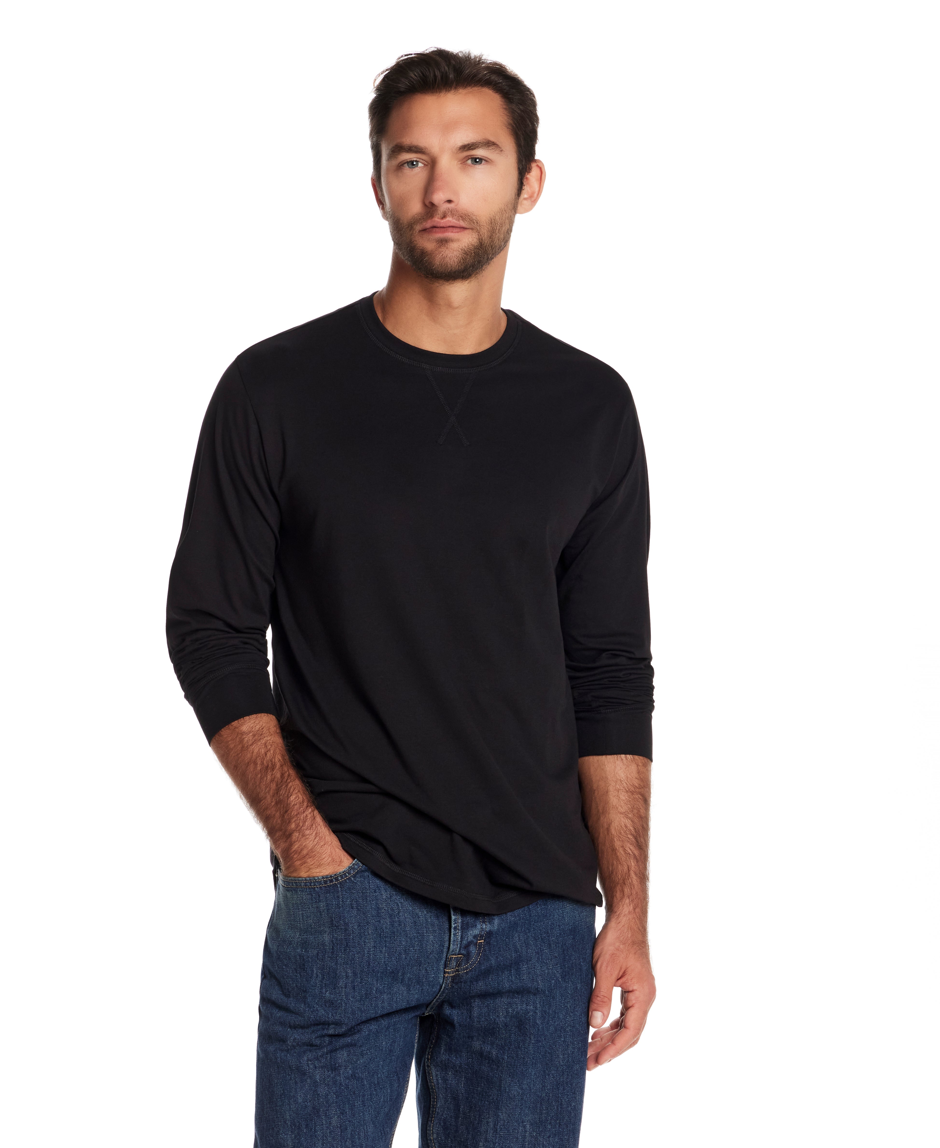 Long Sleeve Brushed Jersey Crew in Black