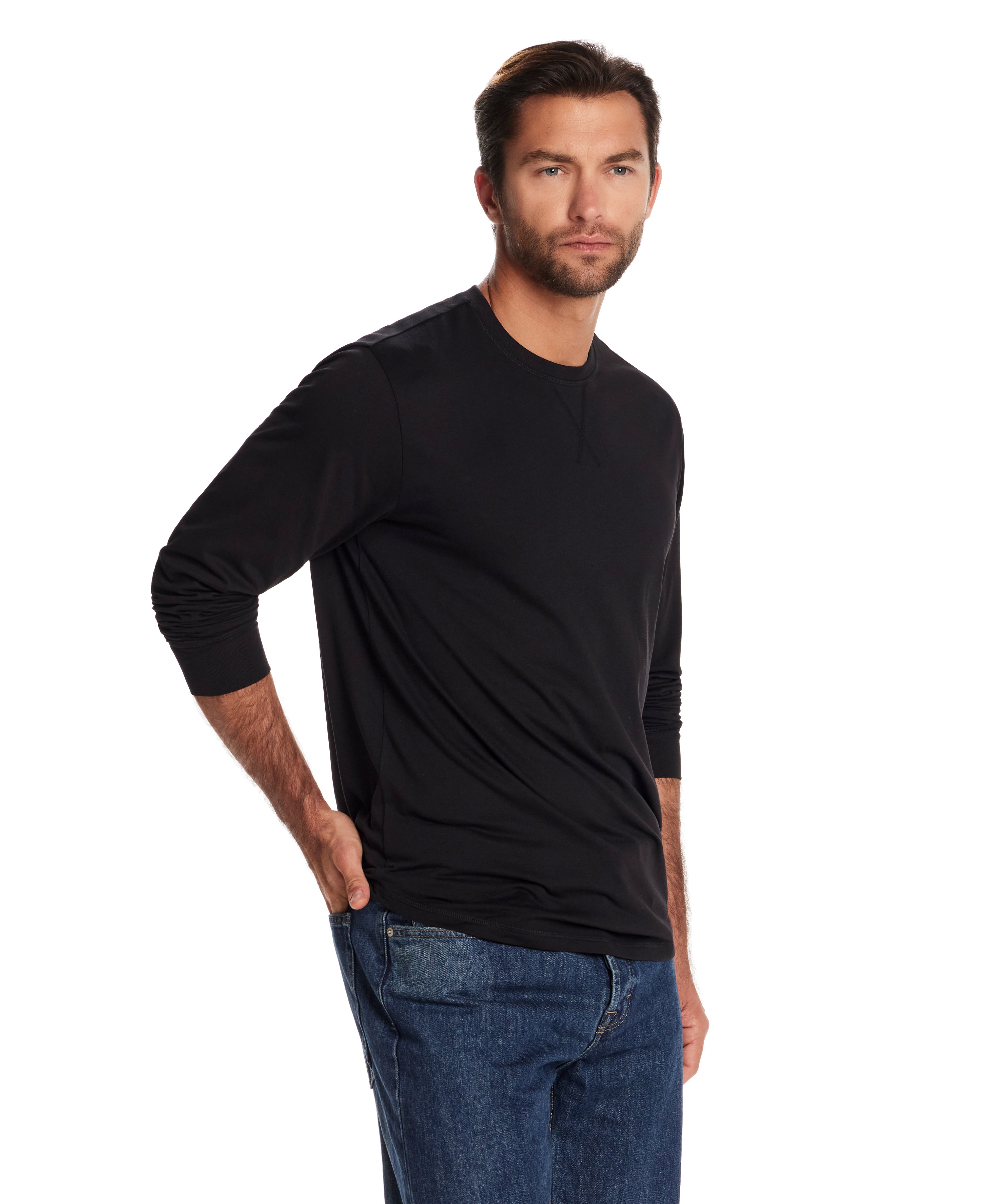 Long Sleeve Brushed Jersey Crew in Black