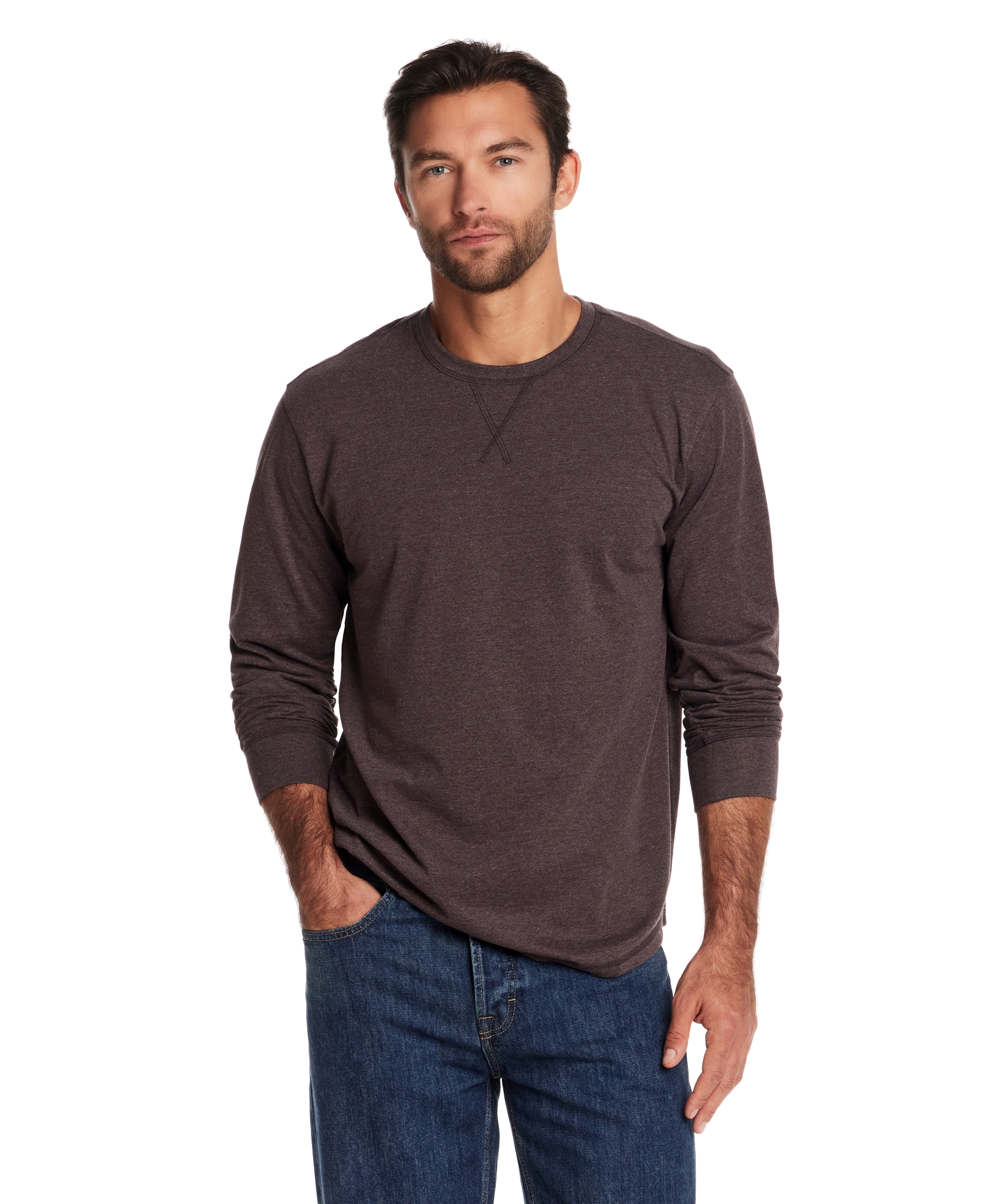 Long Sleeve Brushed Jersey Crew in Mole