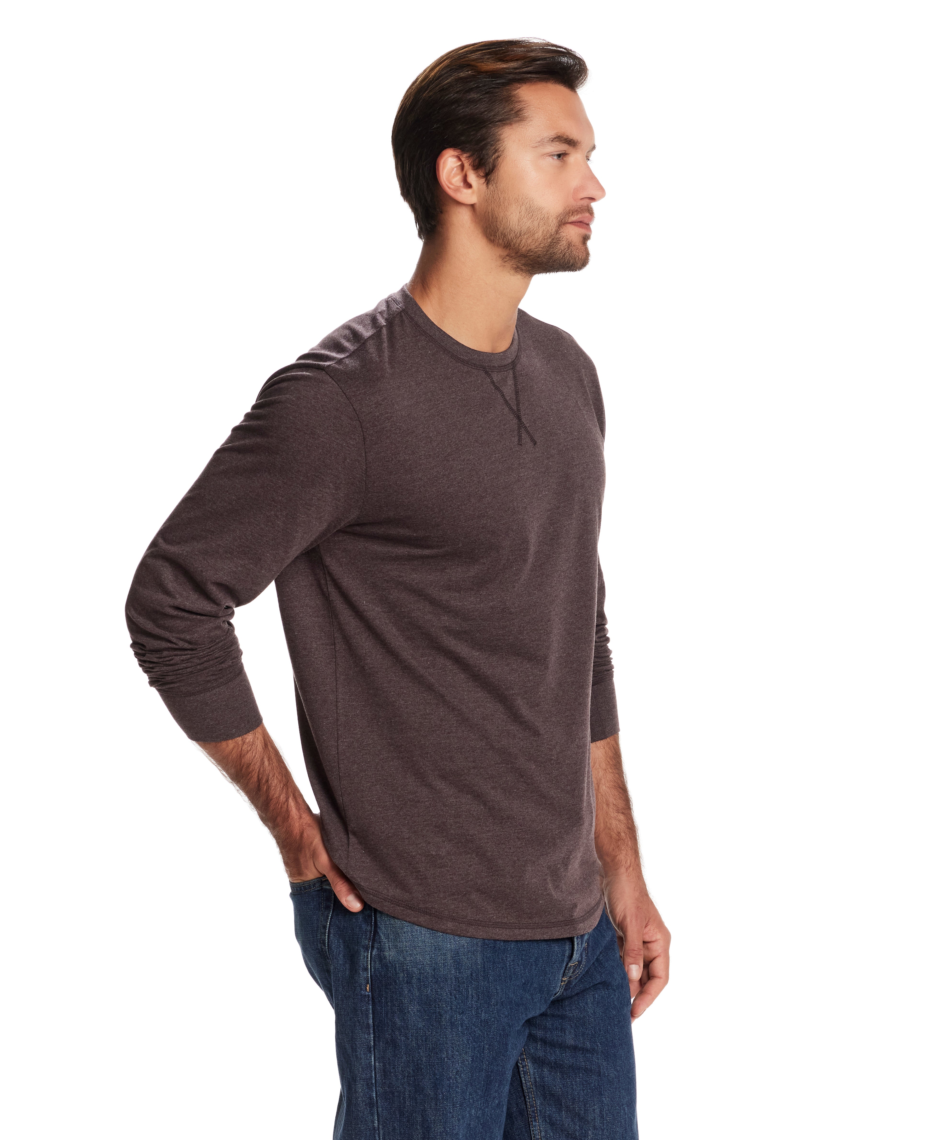 Long Sleeve Brushed Jersey Crew in Mole