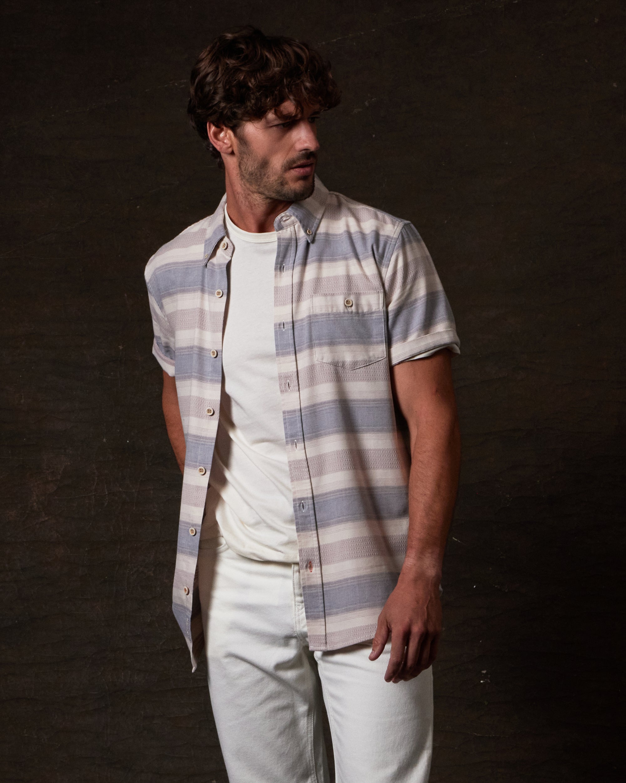 Short Sleeve Burnout Dobby in Insignia Blue