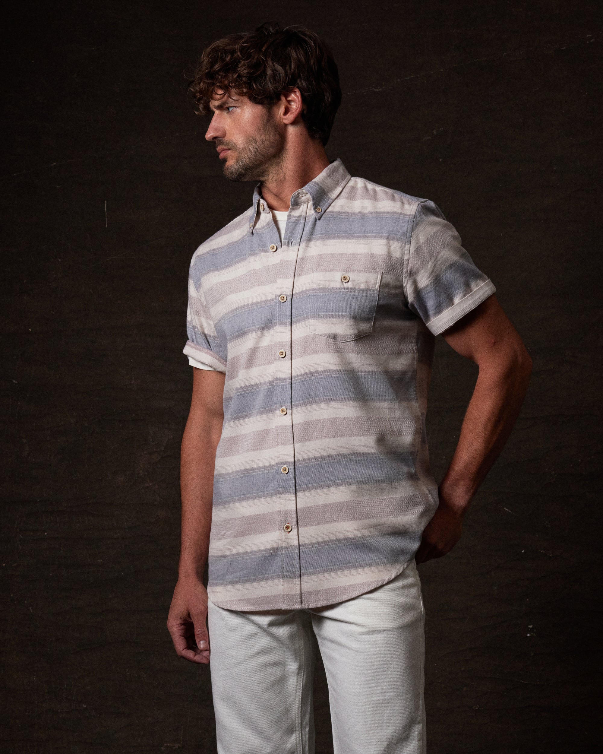 Short Sleeve Burnout Dobby in Insignia Blue