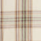 Close-up of a soft, muted plaid fabric featuring beige, green, and brown stripes for home decor or fashion.