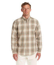 Men's long sleeve burnout flannel shirt in angora, featuring a weathered plaid design and a classic fit.