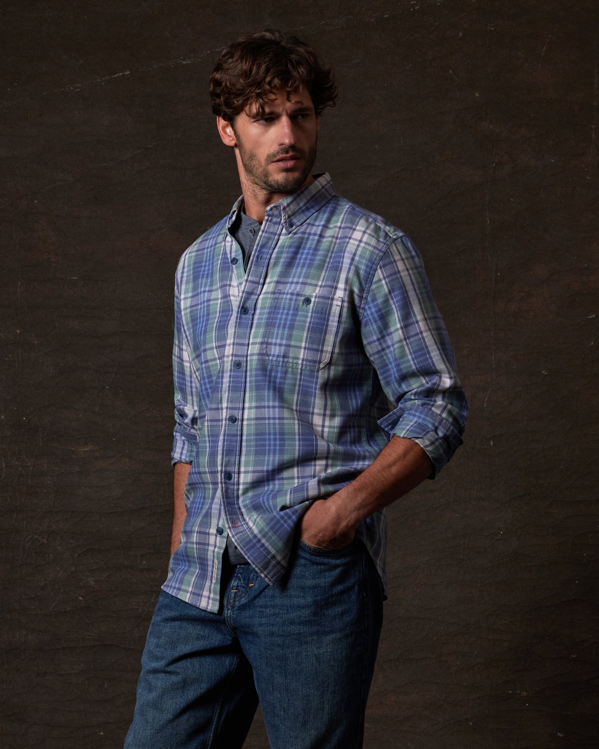 Long Sleeve Burnout Flannel in Dutch Blue