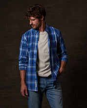 Long Sleeve Burnout Flannel in Strong Blue