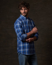 Long Sleeve Burnout Flannel in Strong Blue