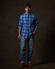 Long Sleeve Burnout Flannel in Strong Blue