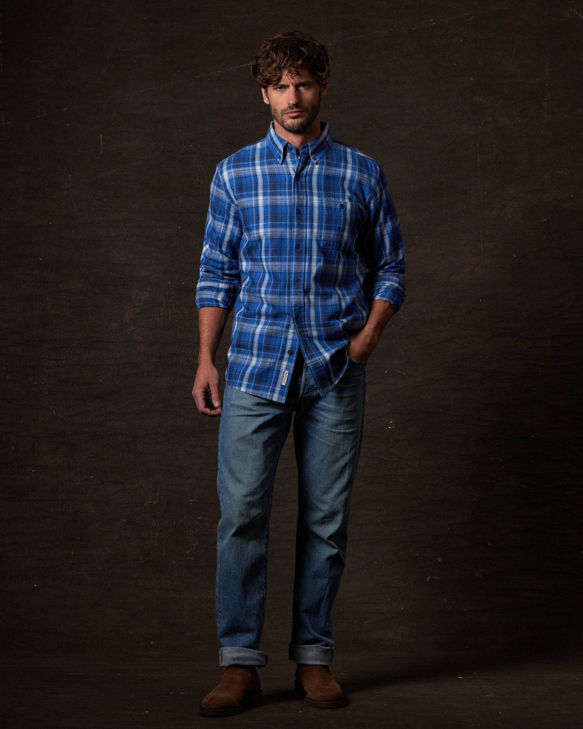 Long Sleeve Burnout Flannel in Strong Blue