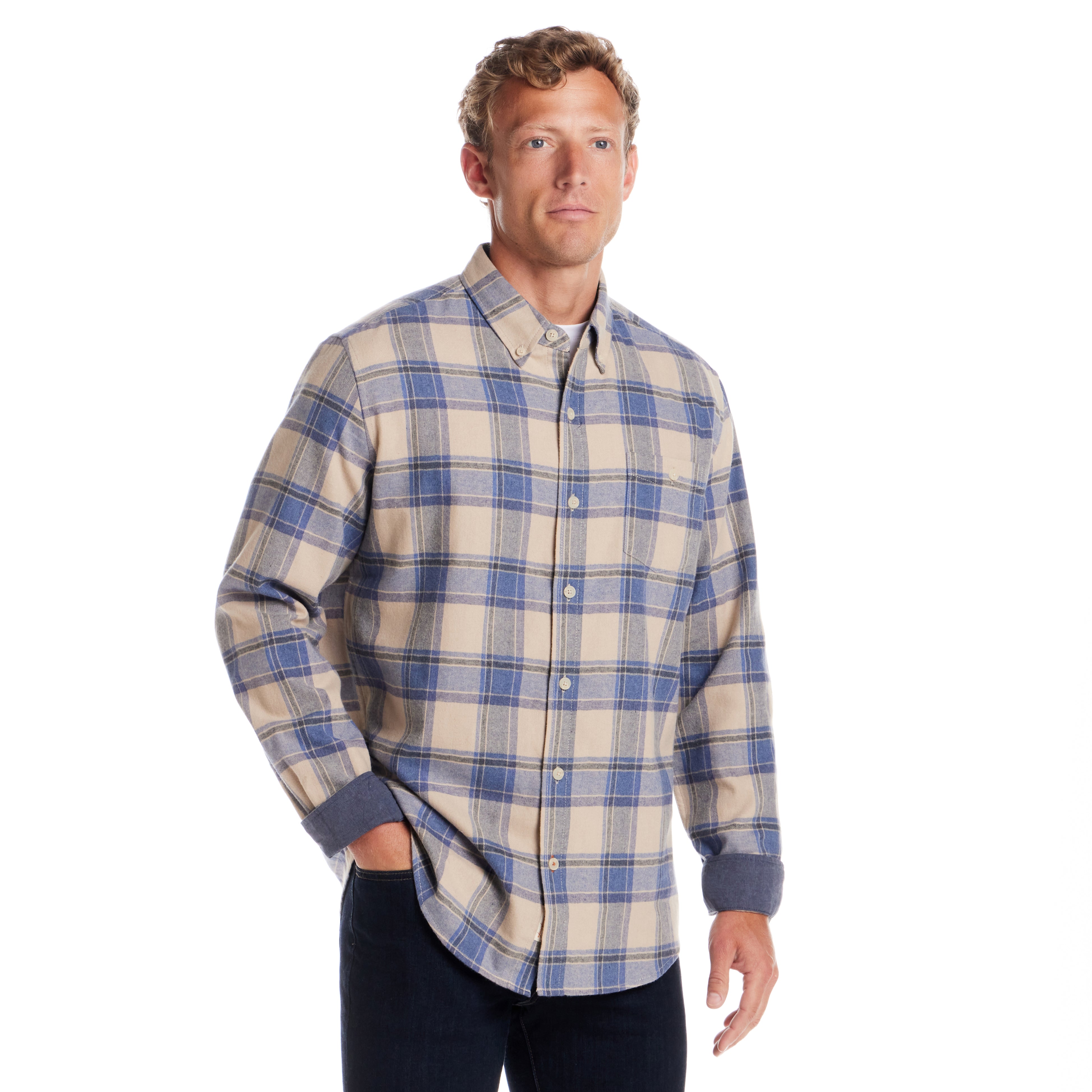 Long Sleeve Brushed Flannel in Dusk Blue