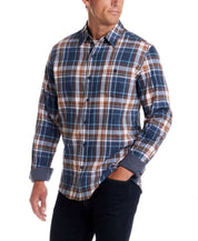 Men's Long Sleeve Brushed Flannel Shirt in Oceana, featuring a plaid design, button-down collar, and buttoned breast pocket.