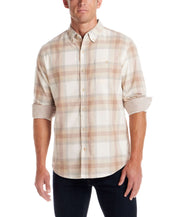Men's long sleeve brushed flannel shirt in Whitecap Grey, featuring a button-down collar and a relaxed fit for layering.