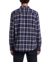 Back view of the Long Sleeve Brushed Flannel in Ocean Cavern, showcasing its classic plaid design and comfortable fit.