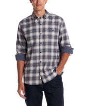 Long sleeve brushed flannel shirt in Windward Blue, featuring button-down collar and chest pocket, perfect for layering.