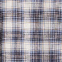 Close-up of Windward Blue brushed flannel fabric features a classic plaid pattern in shades of blue and white.