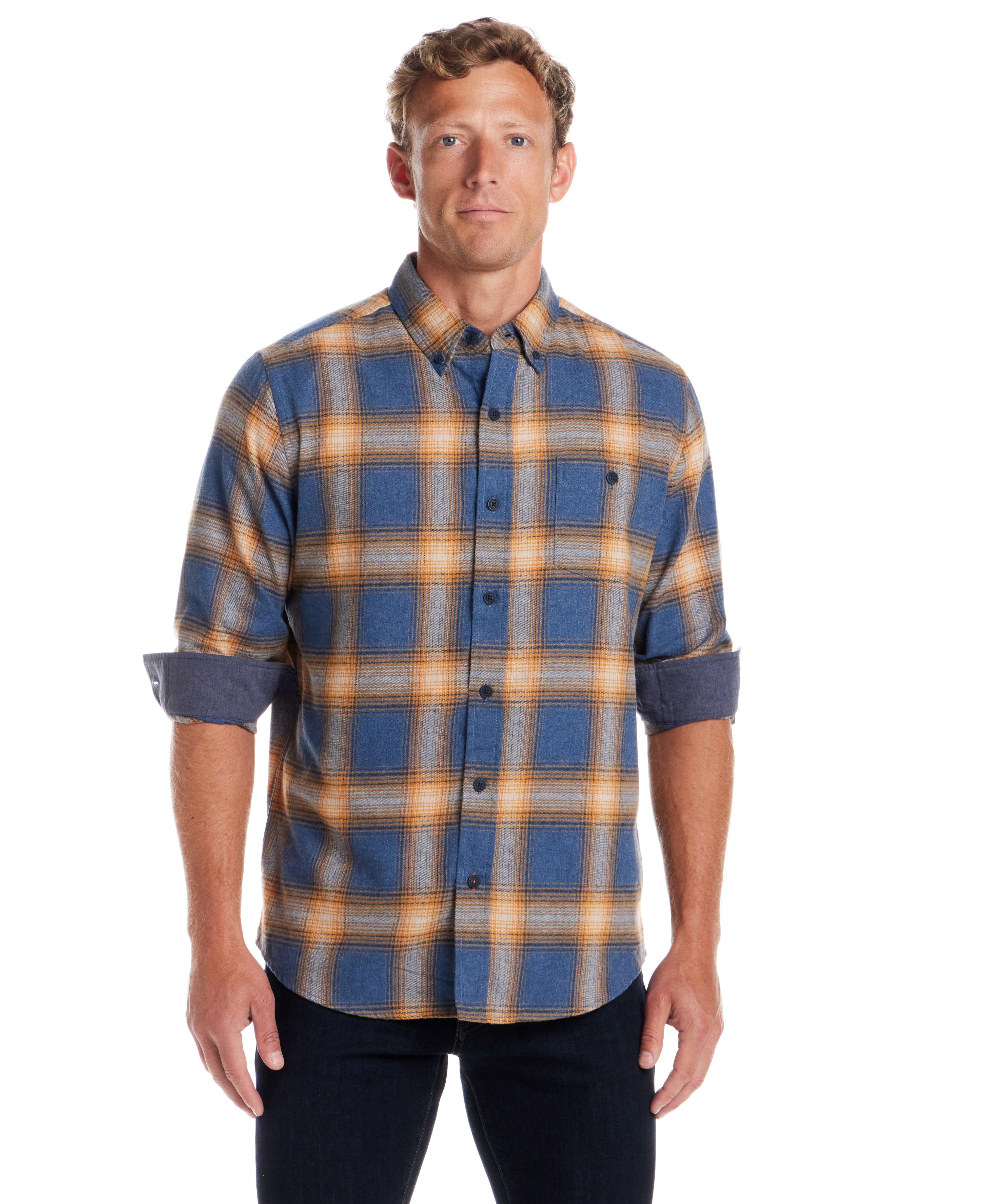 Long Sleeve Brushed Flannel in Delft Blue