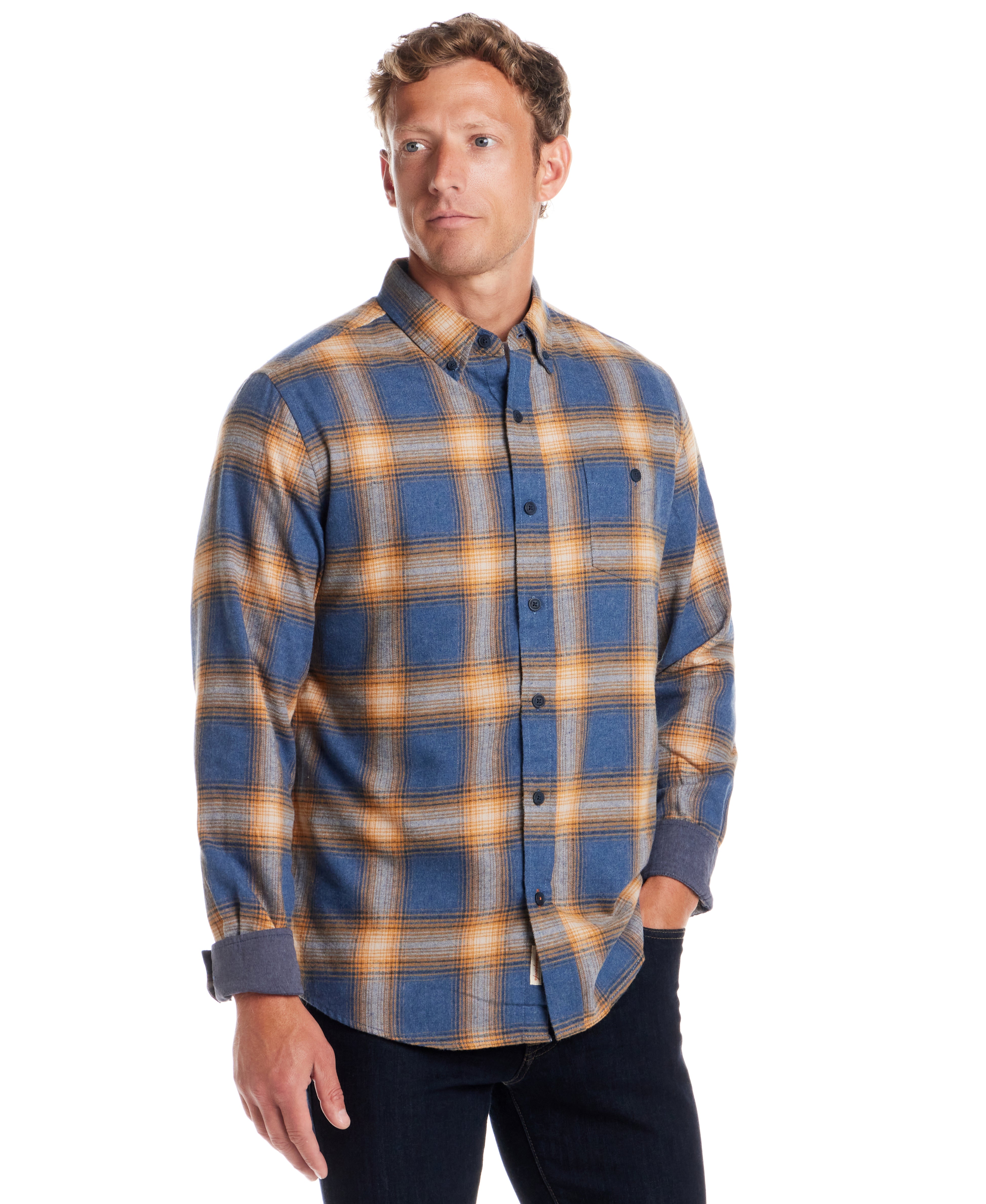 Long Sleeve Brushed Flannel in Delft Blue