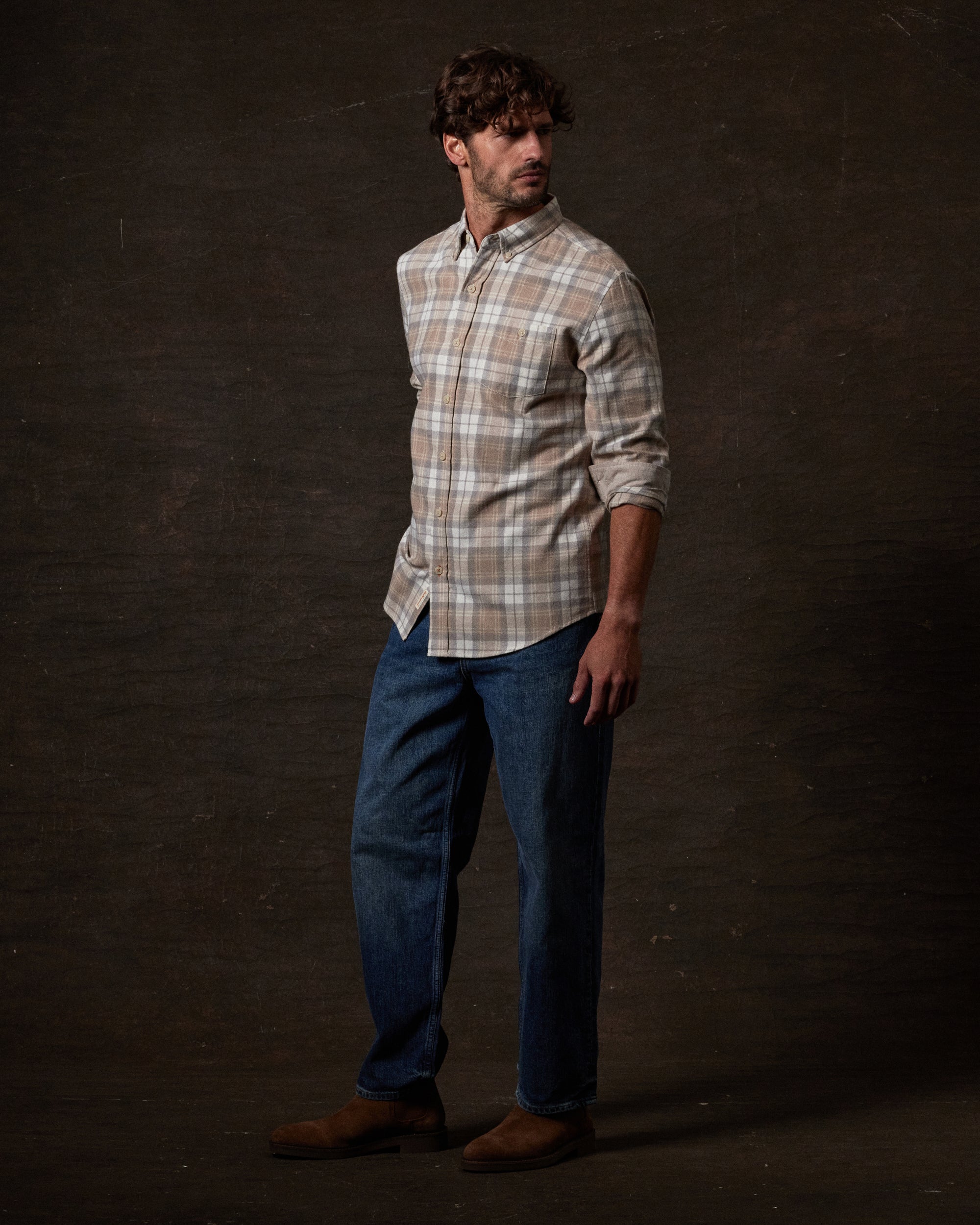 Long Sleeve Brushed Flannel in Beige