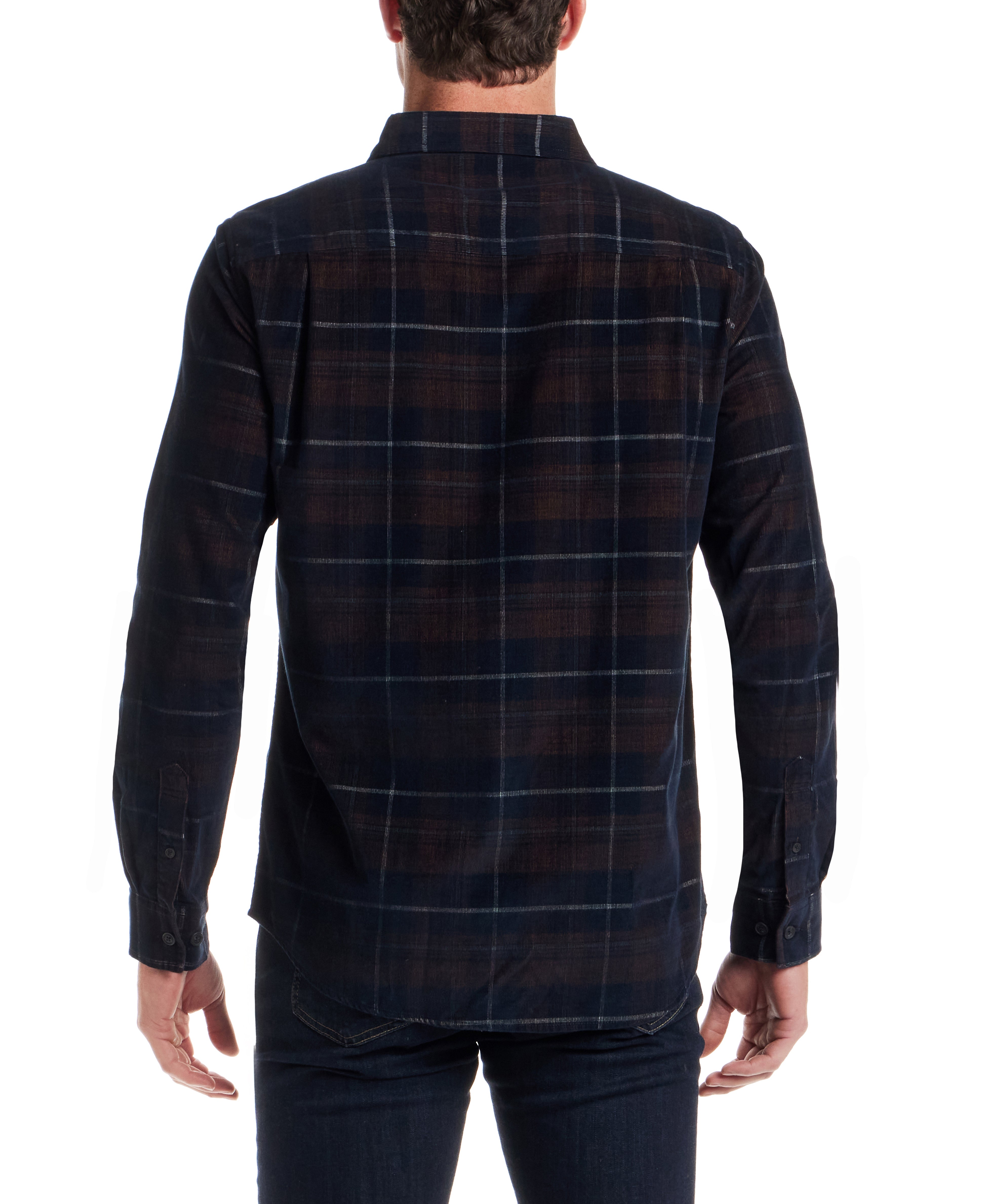 Long Sleeve Plaid Cord Shirt in Espresso