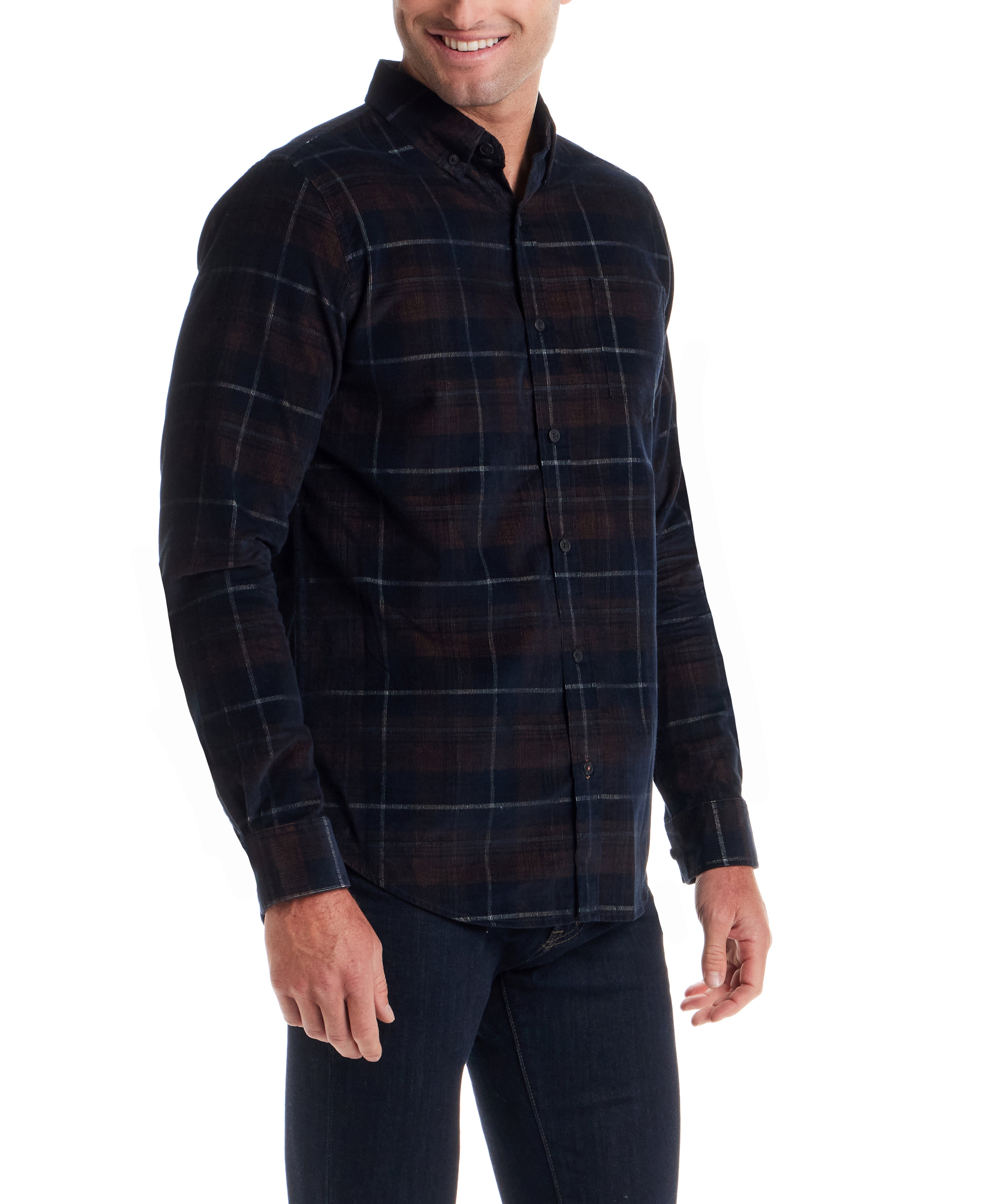 Long Sleeve Plaid Cord Shirt in Espresso