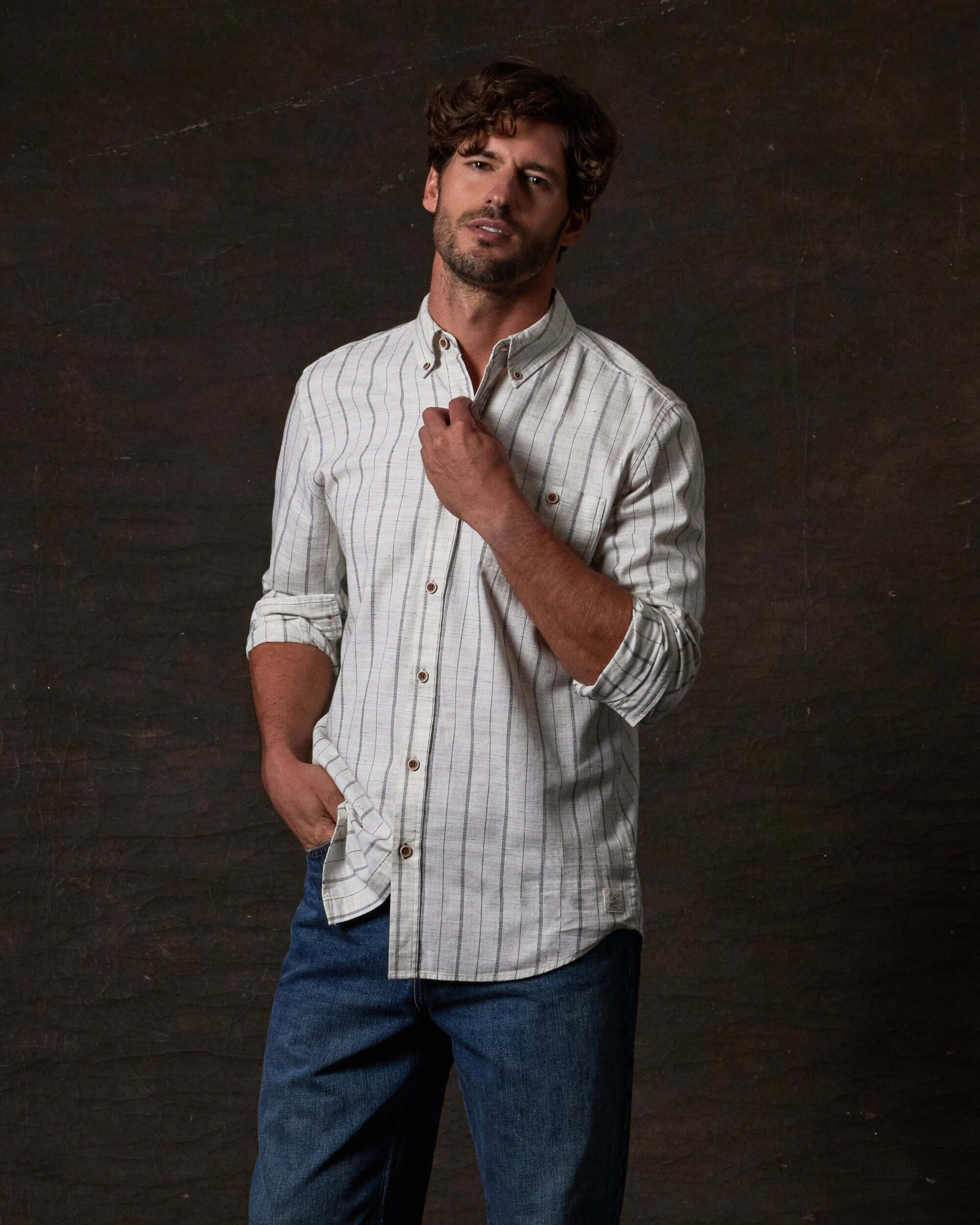 Long Sleeve Textured Shirt in Ecru