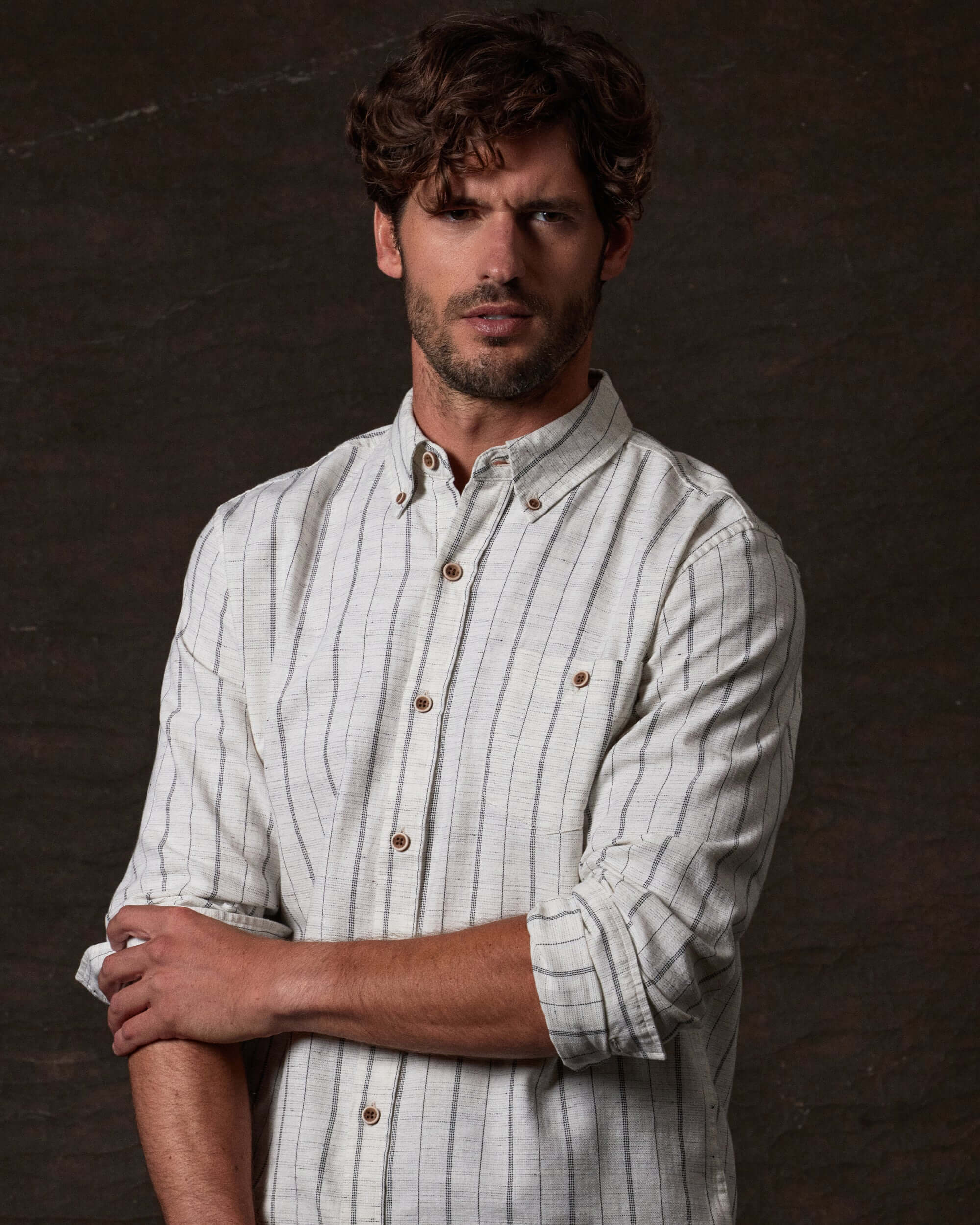 Long Sleeve Textured Shirt in Ecru