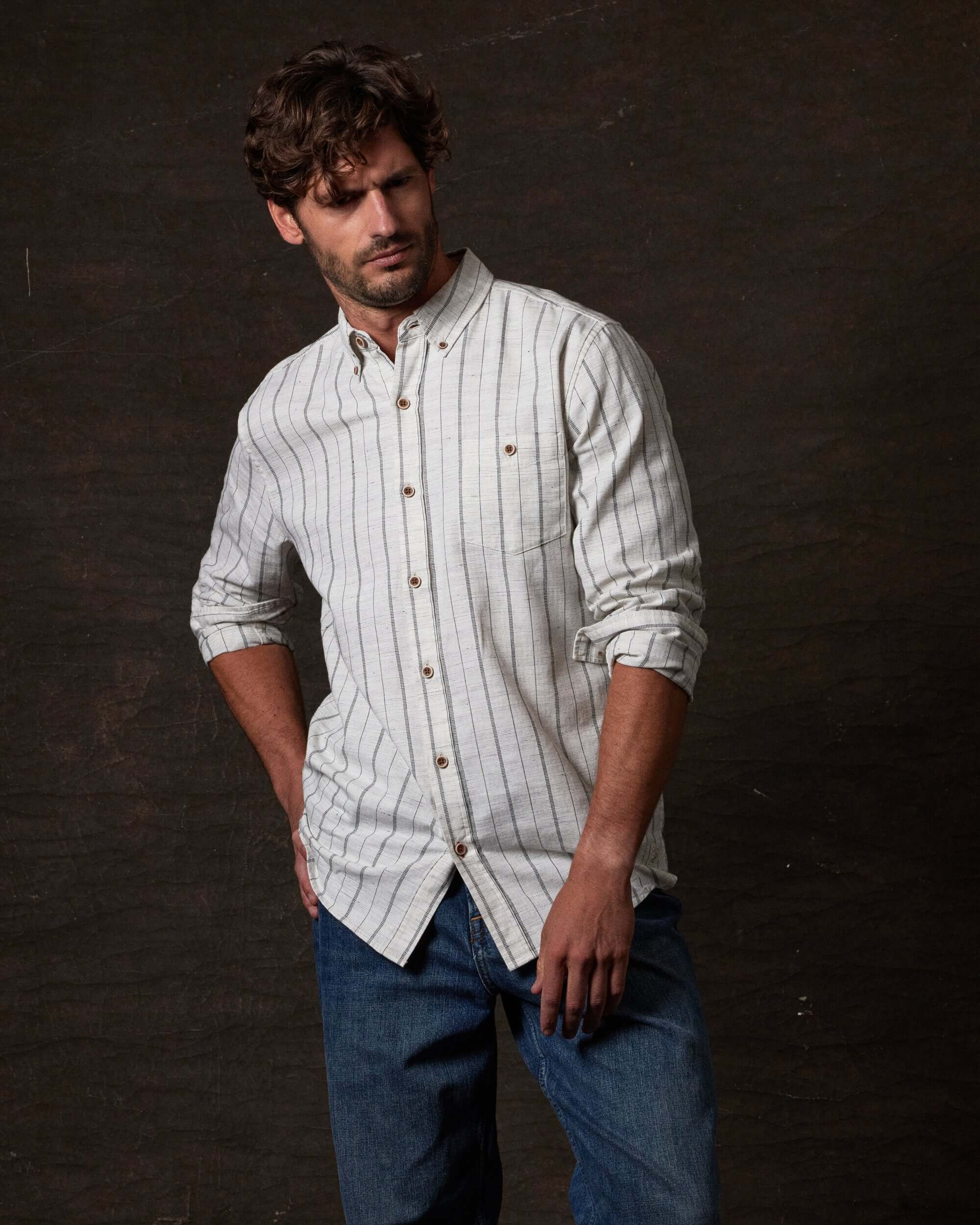 Long Sleeve Textured Shirt in Ecru
