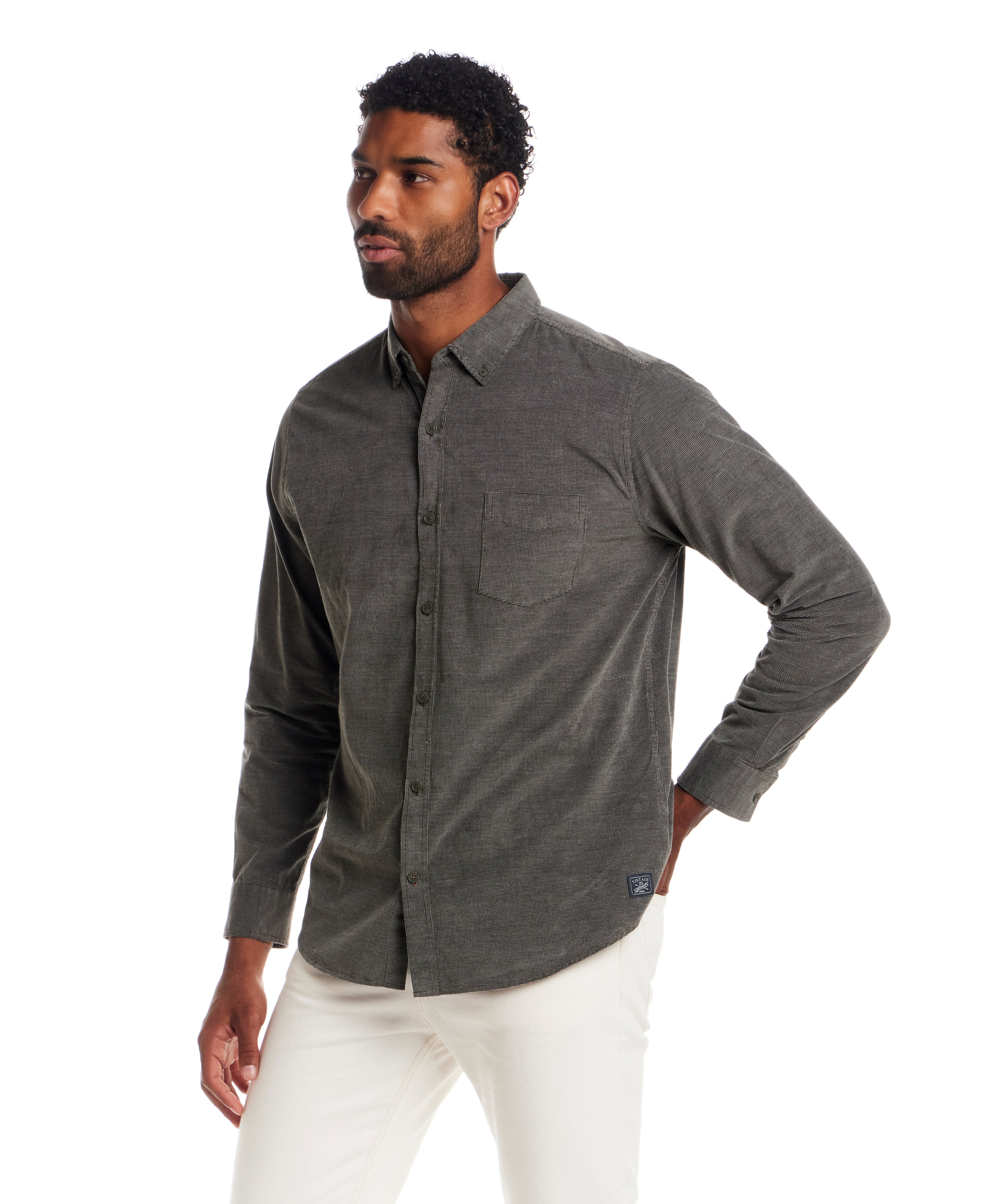Long Sleeve Nailhead Corduroy Shirt in Kambaba Olive