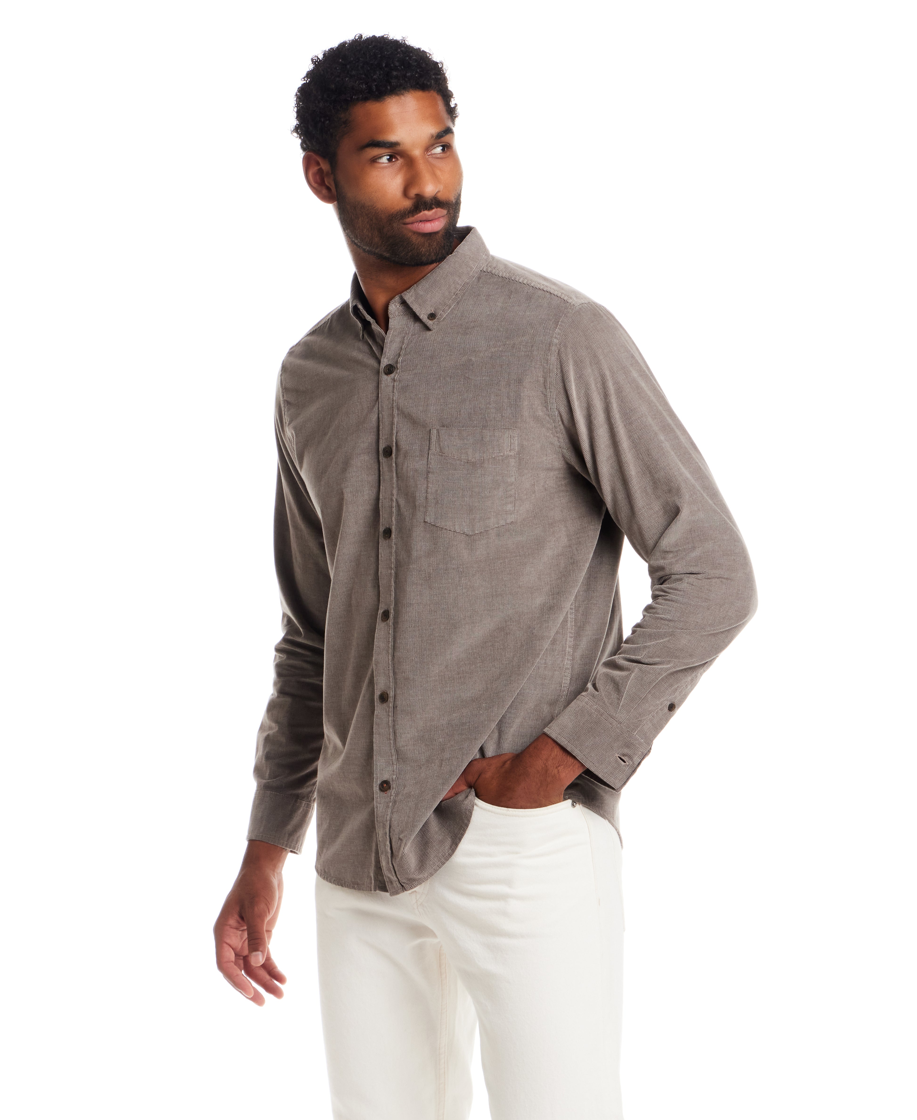 Long Sleeve Pebble Corduroy Shirt in Mountain Trail