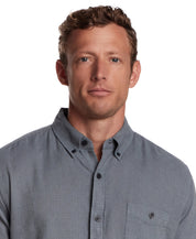 Long Sleeve Textured Dobby Shirt in Storm Blue