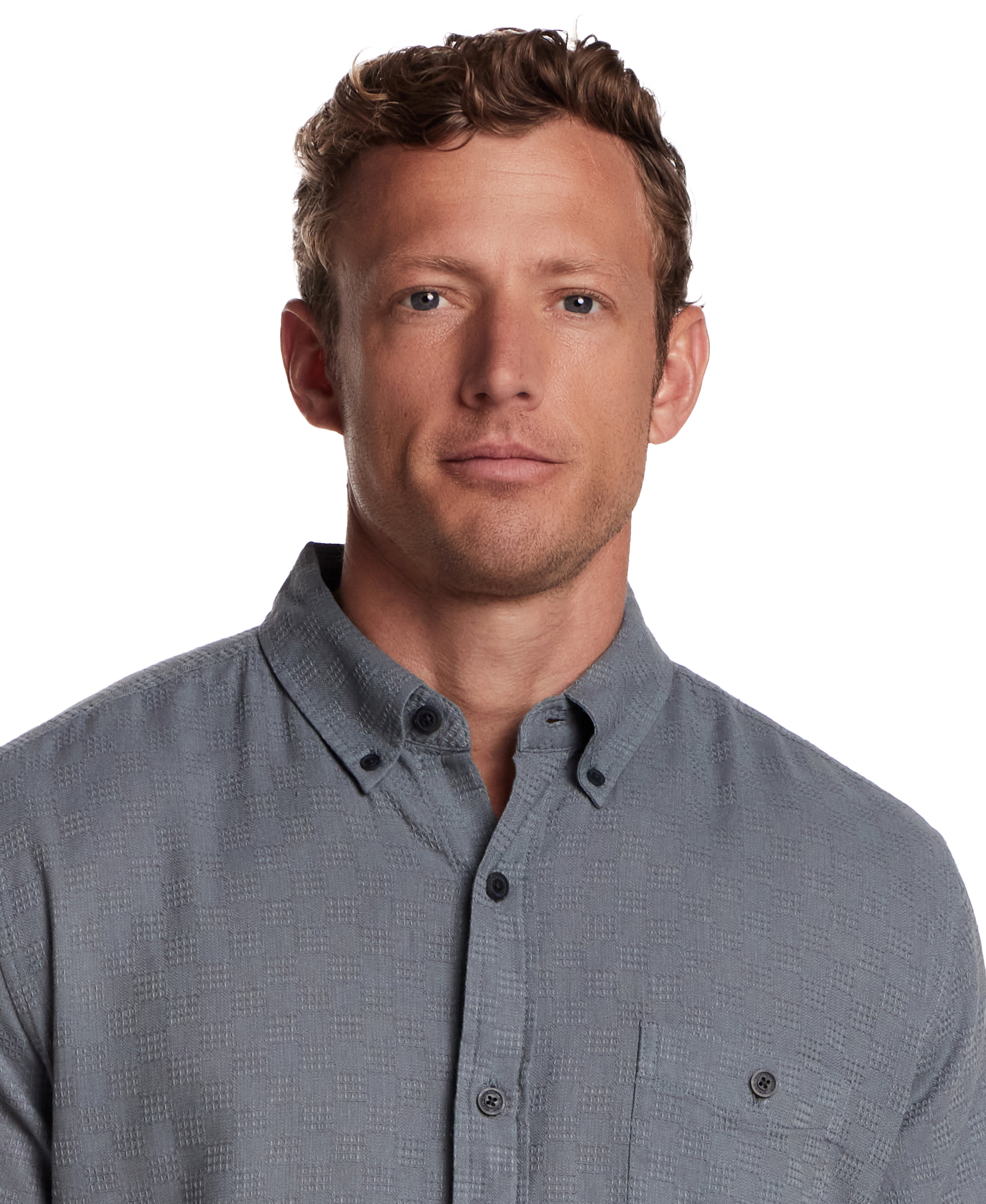 Long Sleeve Textured Dobby Shirt in Storm Blue