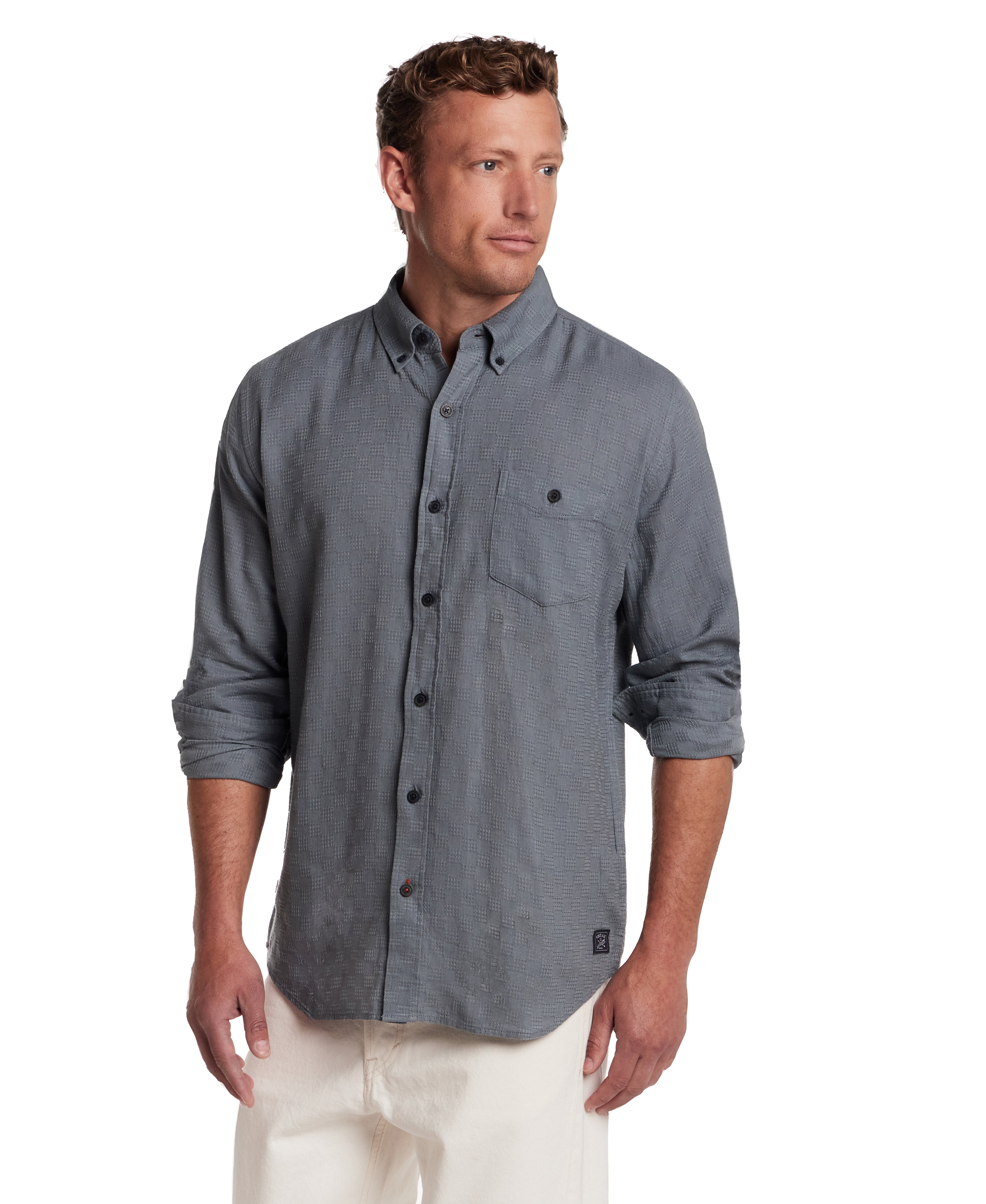 Long Sleeve Textured Dobby Shirt in Storm Blue
