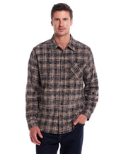 Long Sleeve Chalk Distressed Flannel Plaid in Ebony