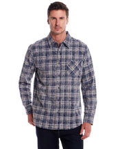 Long Sleeve Chalk Distressed Flannel Plaid in Sargasso Sea
