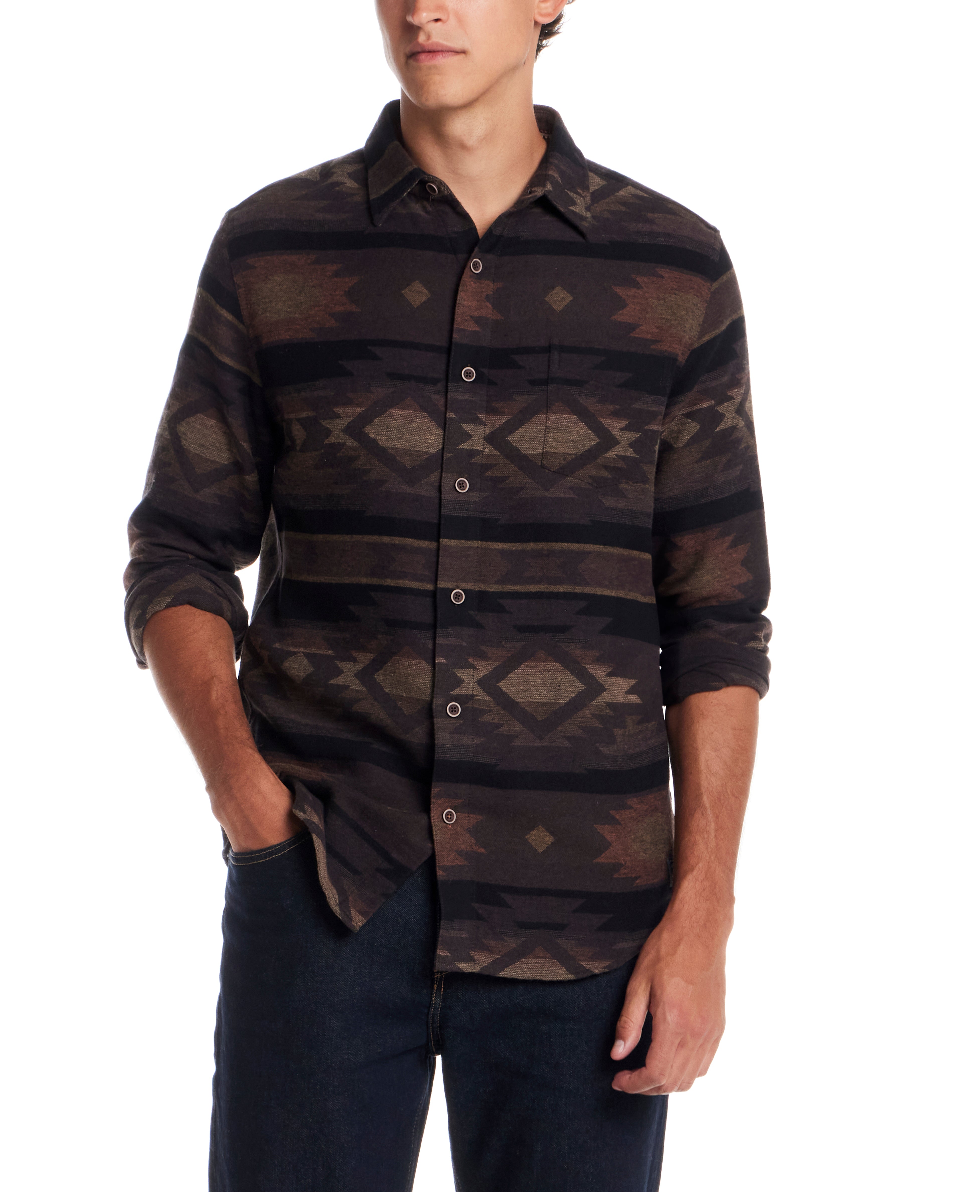 Southwest Unlined Jacquard Overshirt in Chocolate Torte